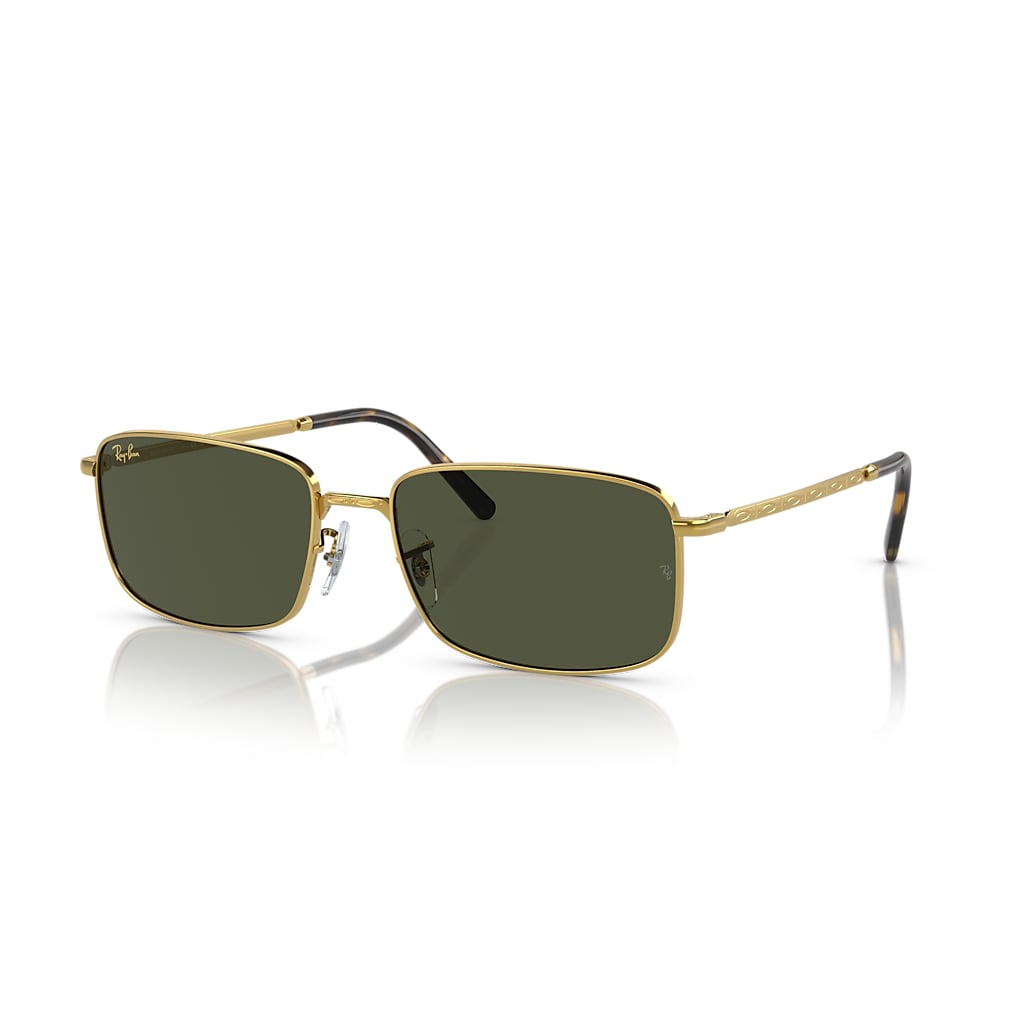 rai Ray-Ban RB3717 Rectangular Sunglasses, Legend Gold/Polarized Blue