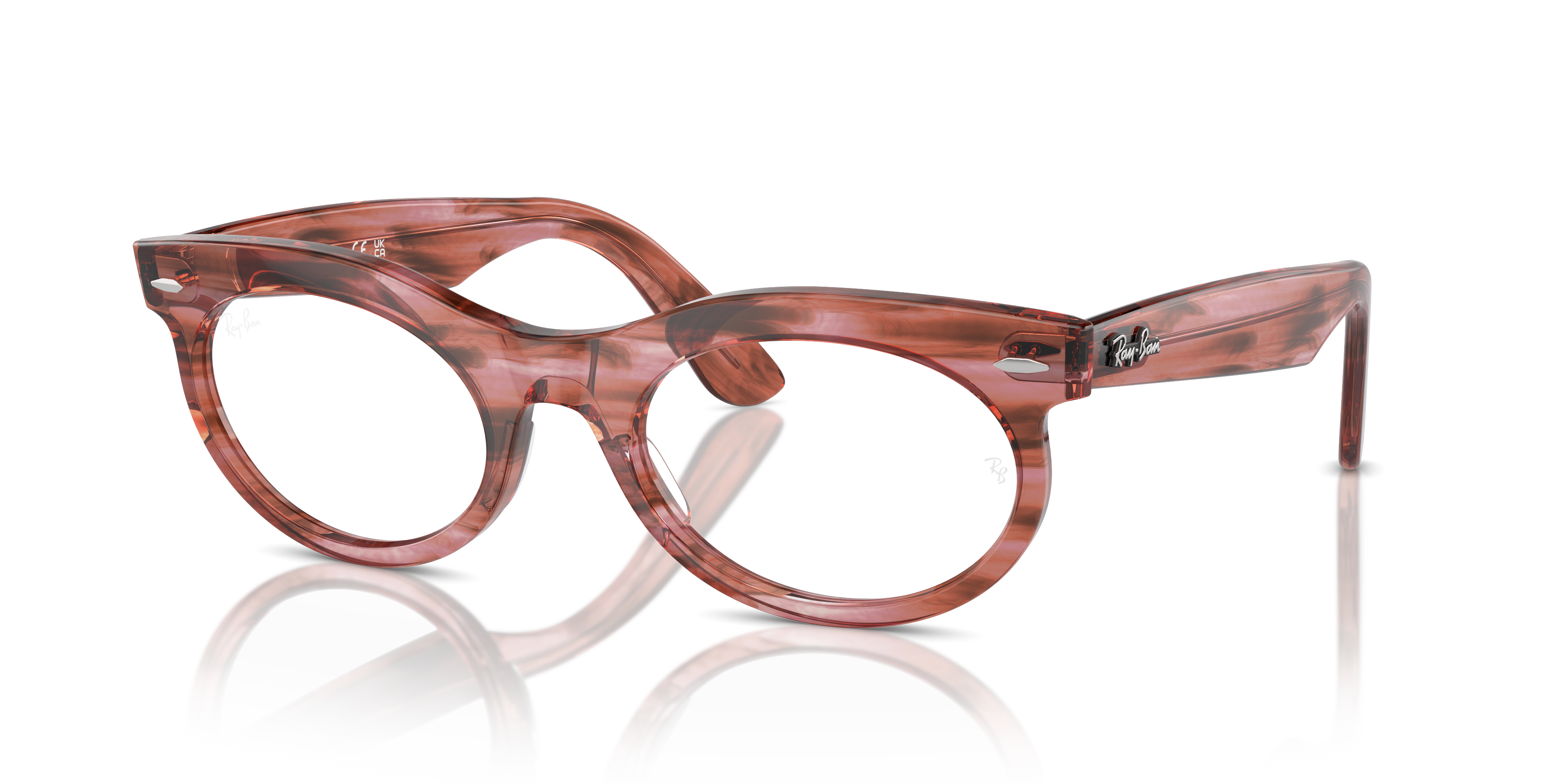 WAYFARER OVAL OPTICS Polished Striped Transparent Pink Frame Clear Lenses 53-22