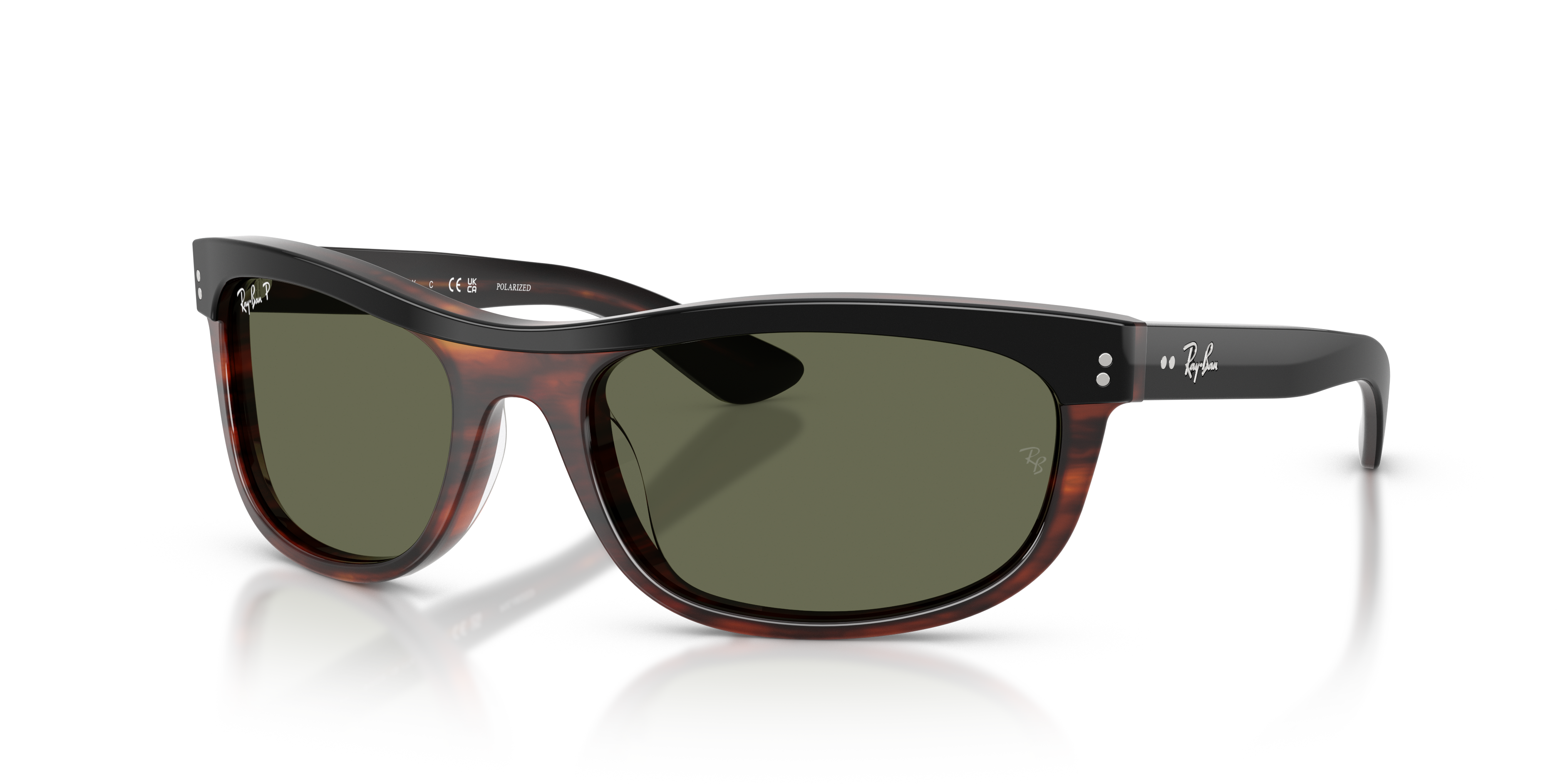 BALORAMA STREET NEAT Polished Black On Havana Frame Green Polarized Lenses 62-19
