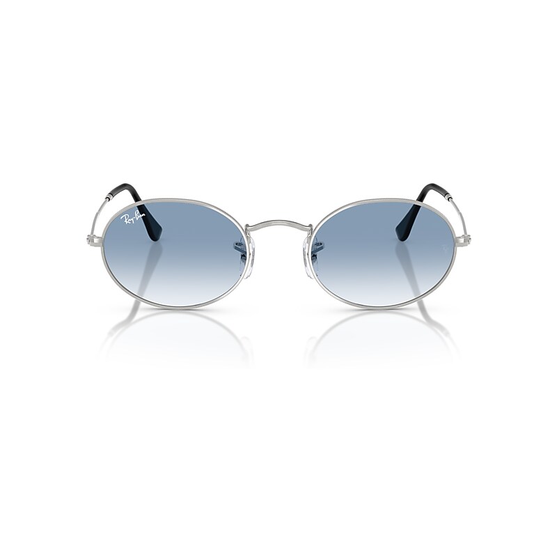 Ray Ban Oval Metal Sunglasses Silver Frame Blue Lenses 51-21 In Silver