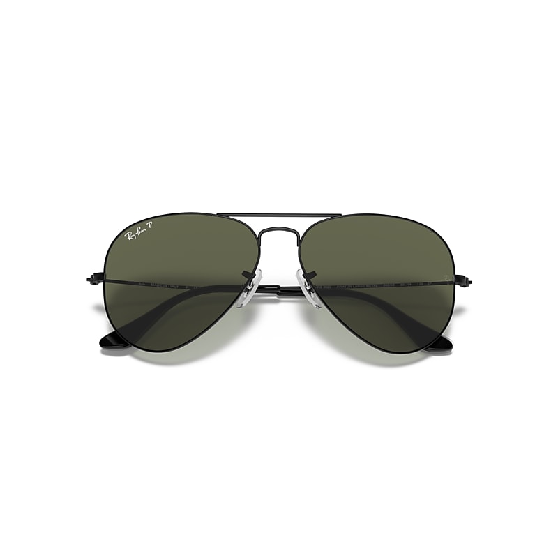 Ray-Ban Aviator Classic Sunglasses Black Frame Green Lenses Polarized 58-14
