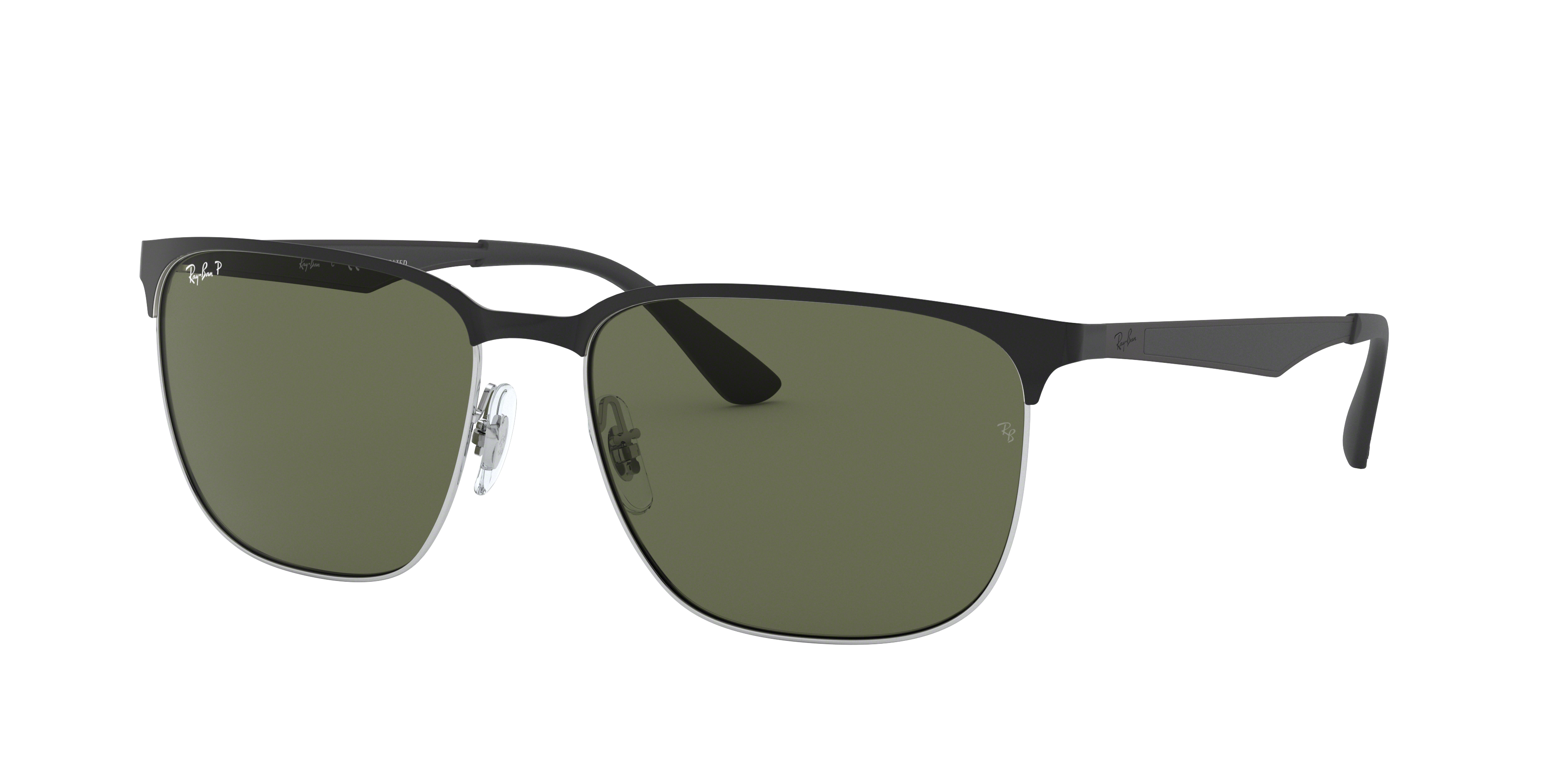 RB3569 Polished Black On Silver Frame G-15 Green Lenses 59-17