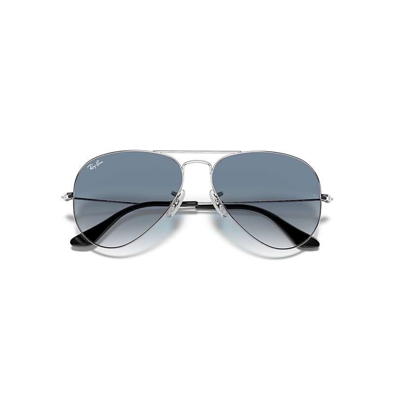 Ray-Ban Aviator Gradient Sunglasses Silver Frame Blue Lenses 55-14
