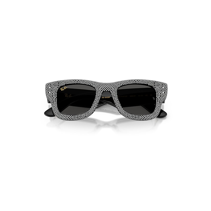 Ray Ban Wayfarer Puffer Crystal Pavè Edition Sunglasses Black & Strass Pave Frame Black Lenses 47-23