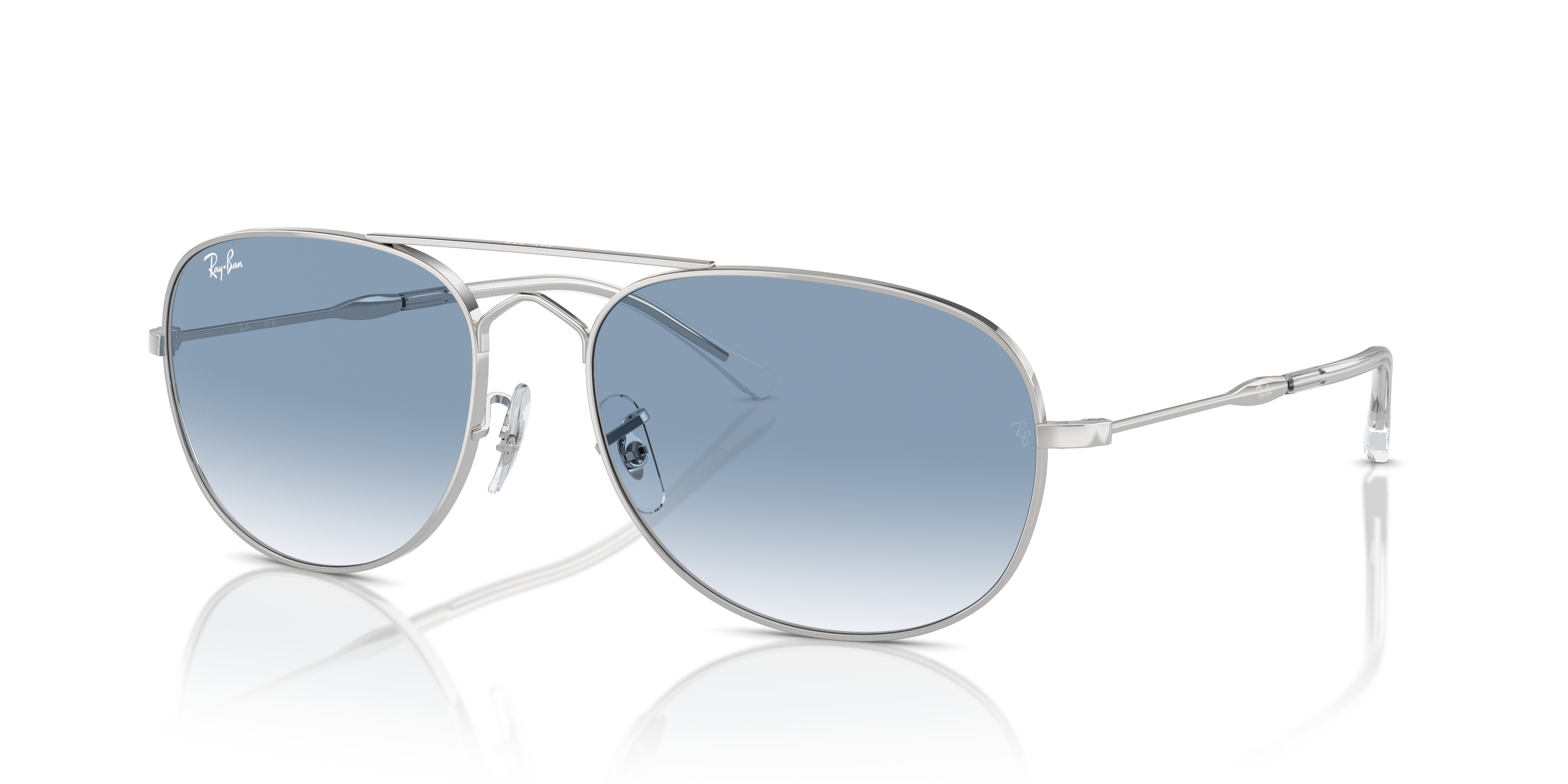 BAIN BRIDGE Polished Silver Frame Clear & Blue Lenses 57-17