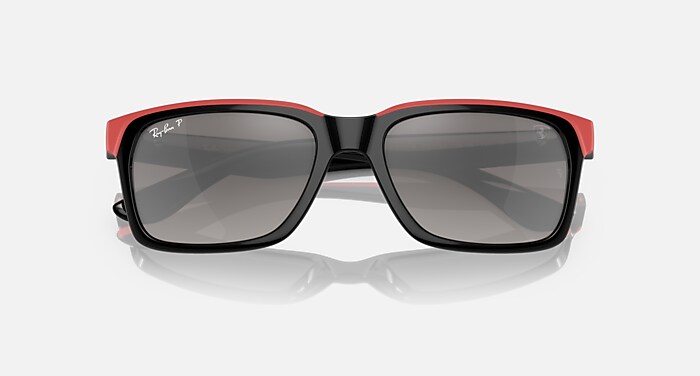 Ray-Ban Sunglasses Unisex Rb4393m Scuderia Ferrari Collection - Black On Red Frame Grey Lenses 56-18 Polarized