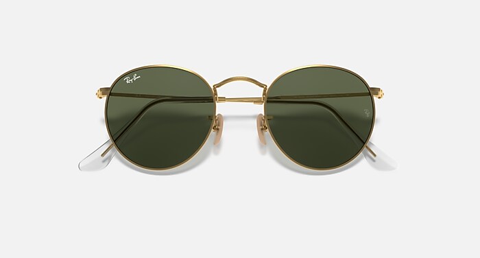 Ray-Ban Sunglasses Man Round Flat Lenses - Arista Gold Frame Green Lenses 53-21