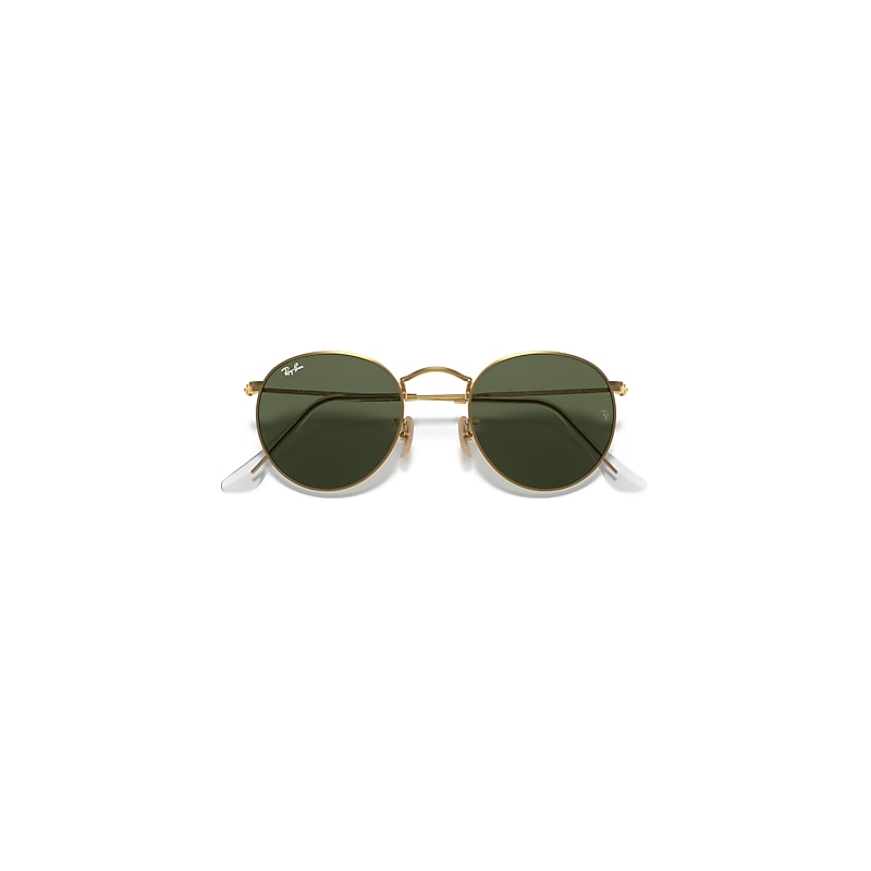 Ray-Ban Round Flat Lenses Sunglasses Arista Gold Frame Green Lenses 53-21