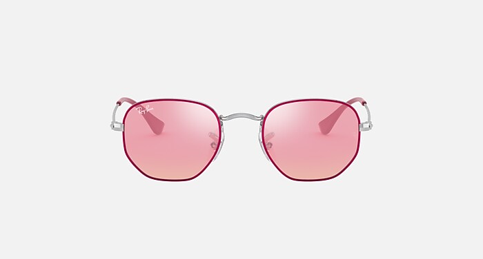 HEXAGONAL KIDS Sunglasses in Fuxia On Silver and Pink Flash