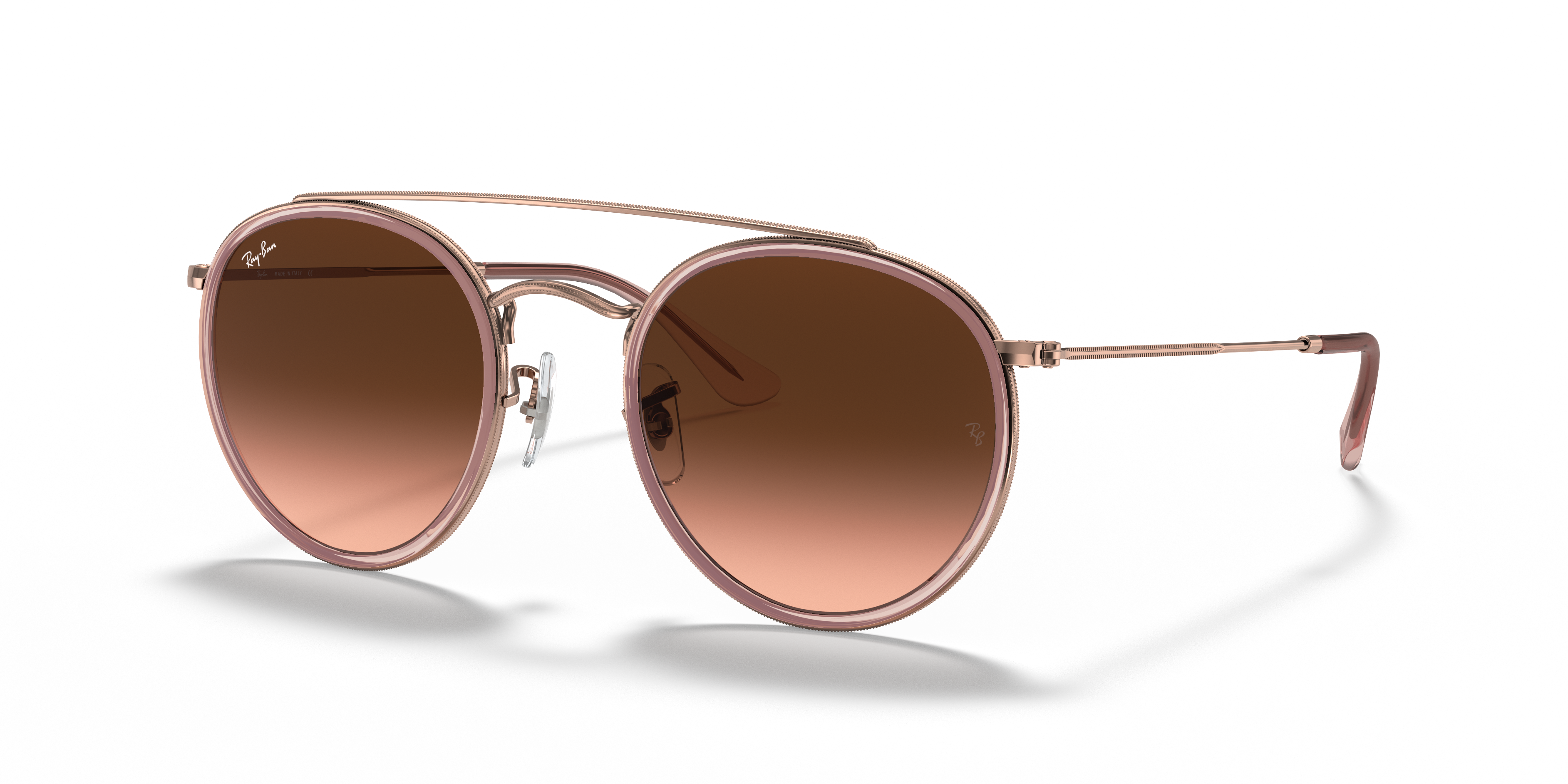 ROUND DOUBLE BRIDGE Polished Copper Frame Brown Gradient Lenses 51-22