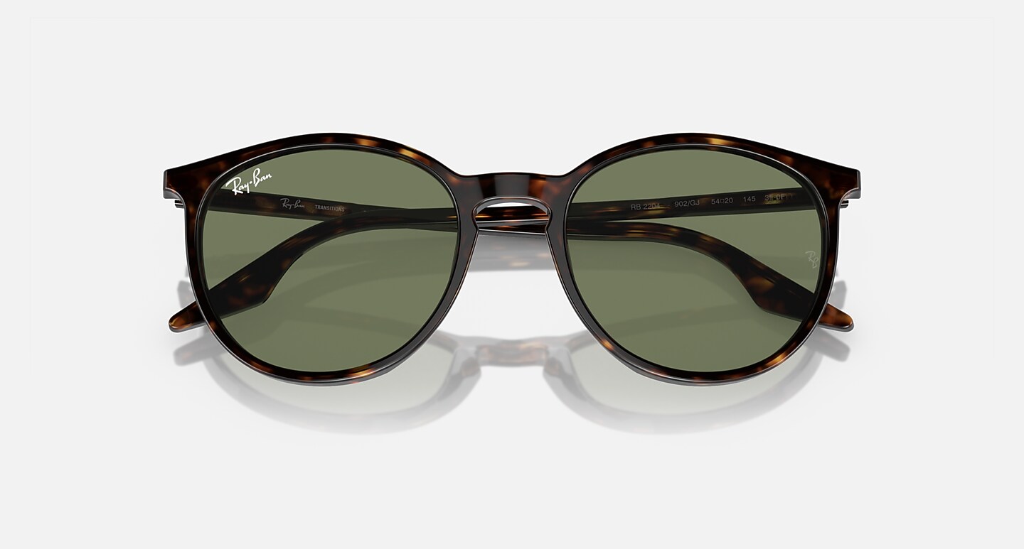 Ray-Ban Sunglasses Unisex Rb2204 Transitions - Havana Frame Green Lenses 54-20