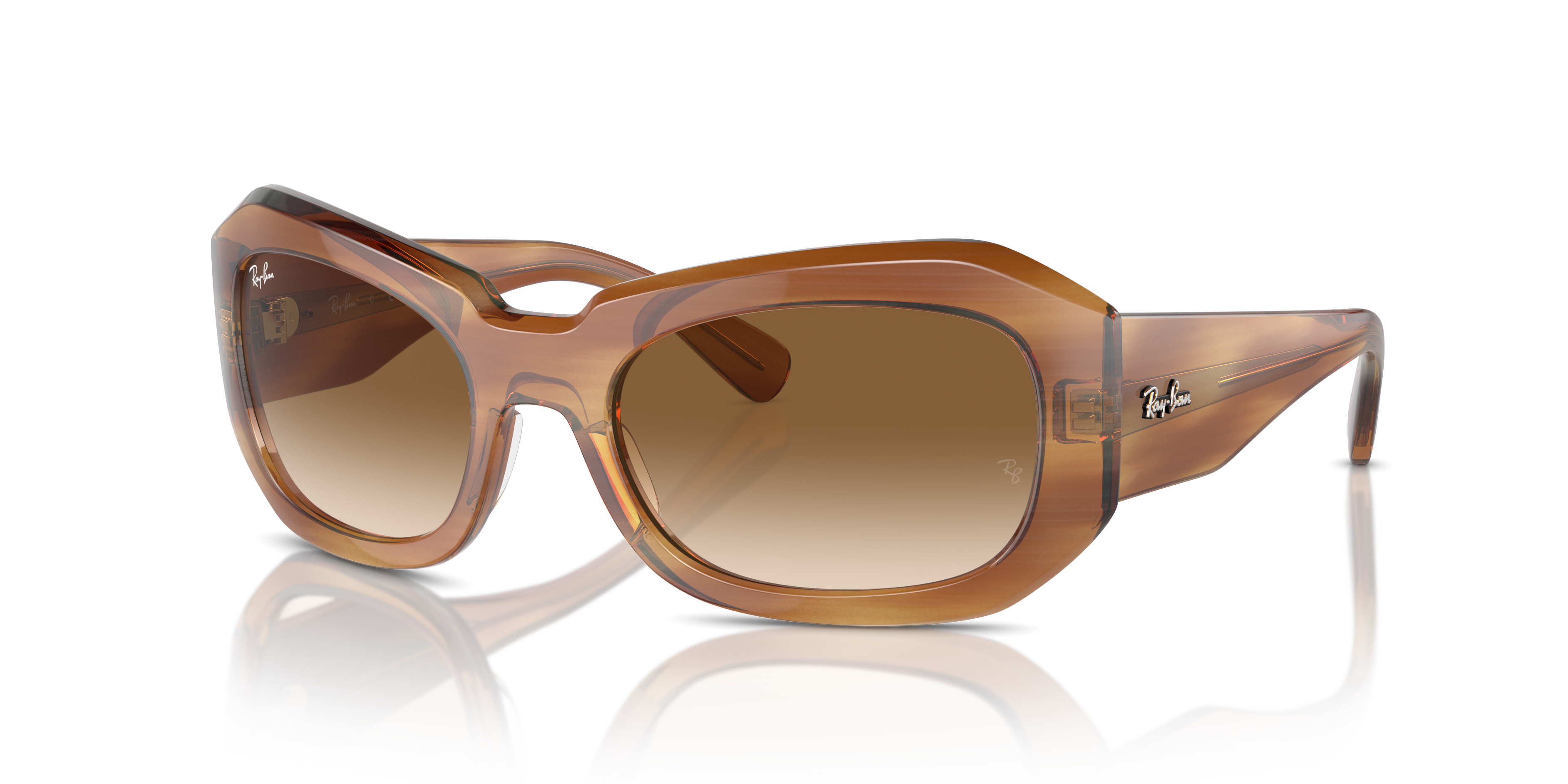 BEATE Polished Striped Brown Frame Clear & Brown Lenses 56-20