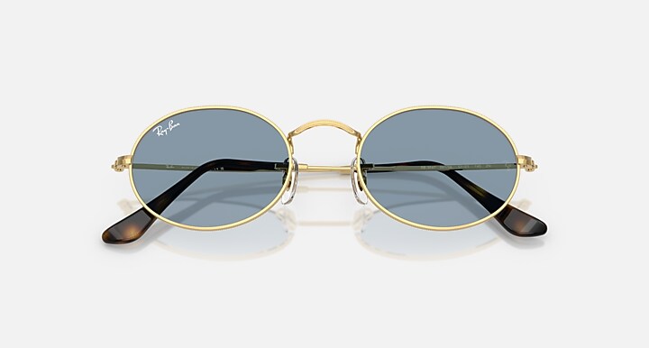Ray-Ban Sunglasses Unisex Oval Metal Summer Capsule - Arista Gold Frame Blue Lenses 51-21