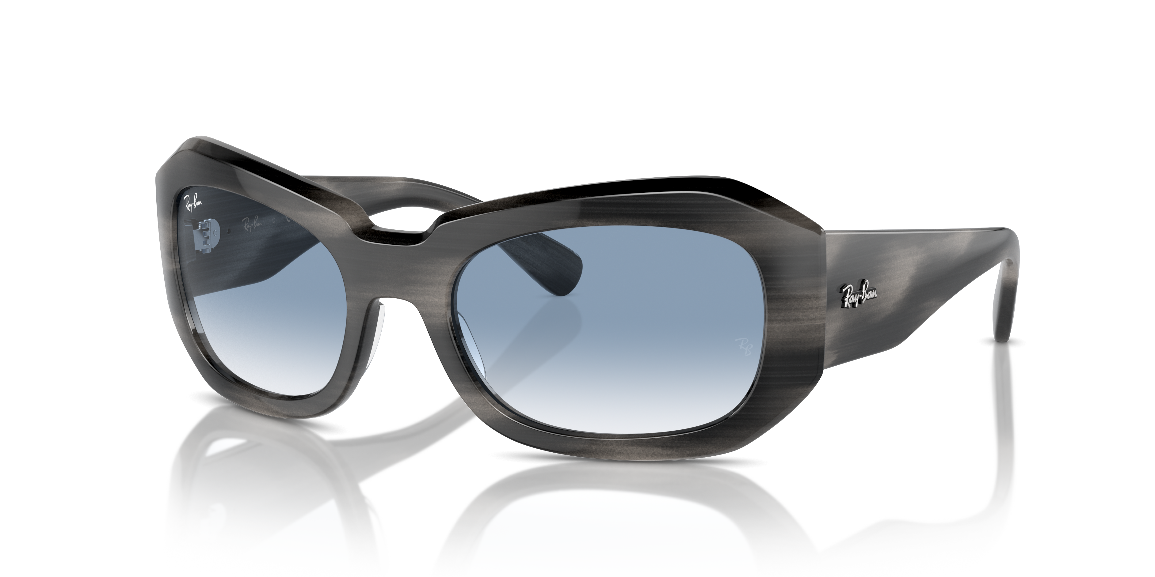 BEATE Polished Striped Grey Frame Clear & Blue Lenses 56-20