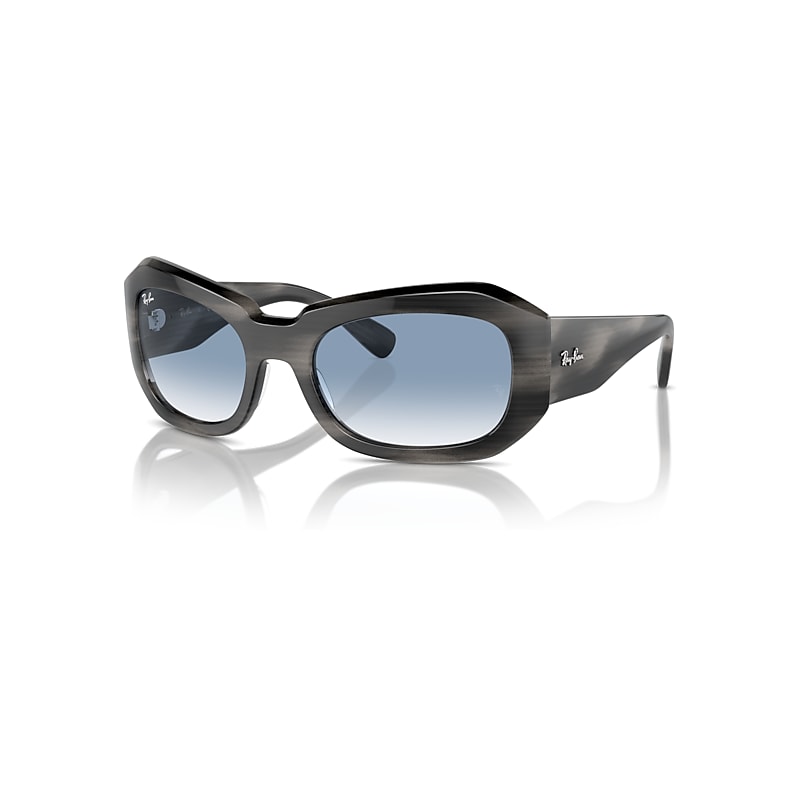 Ray-Ban Sunglasses Unisex Beate - Striped Grey Frame Blue Lenses 56-20