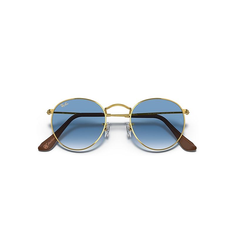 Ray-Ban Round Metal @collection Sunglasses Gold Frame Blue Lenses 50-21