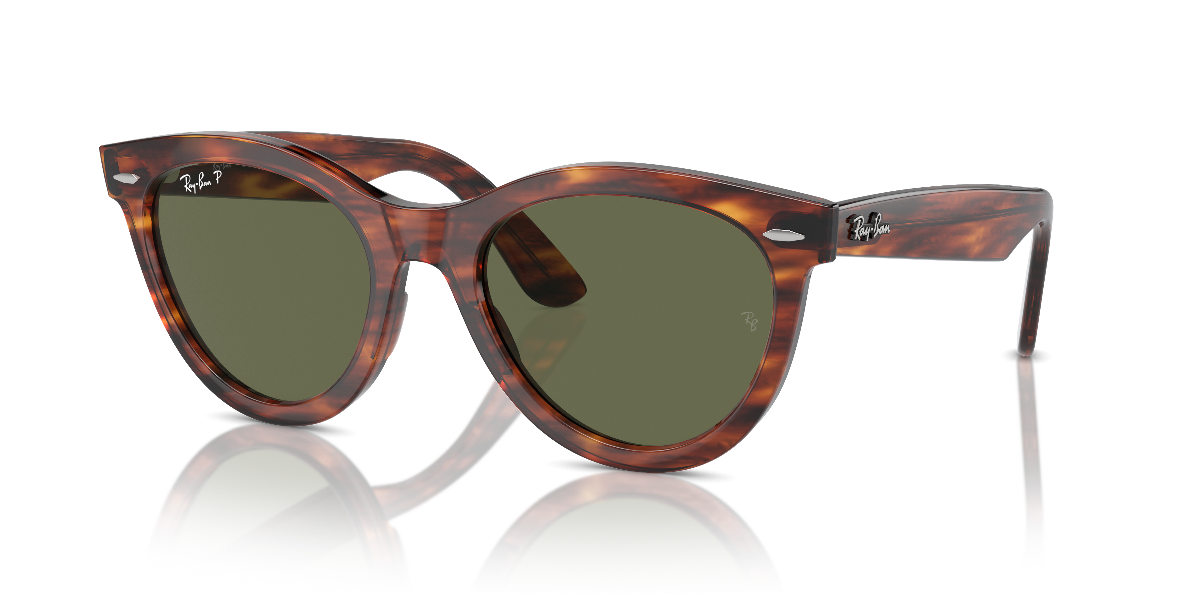 WAYFARER WAY Polished Striped Havana Frame Green Lenses 54-21