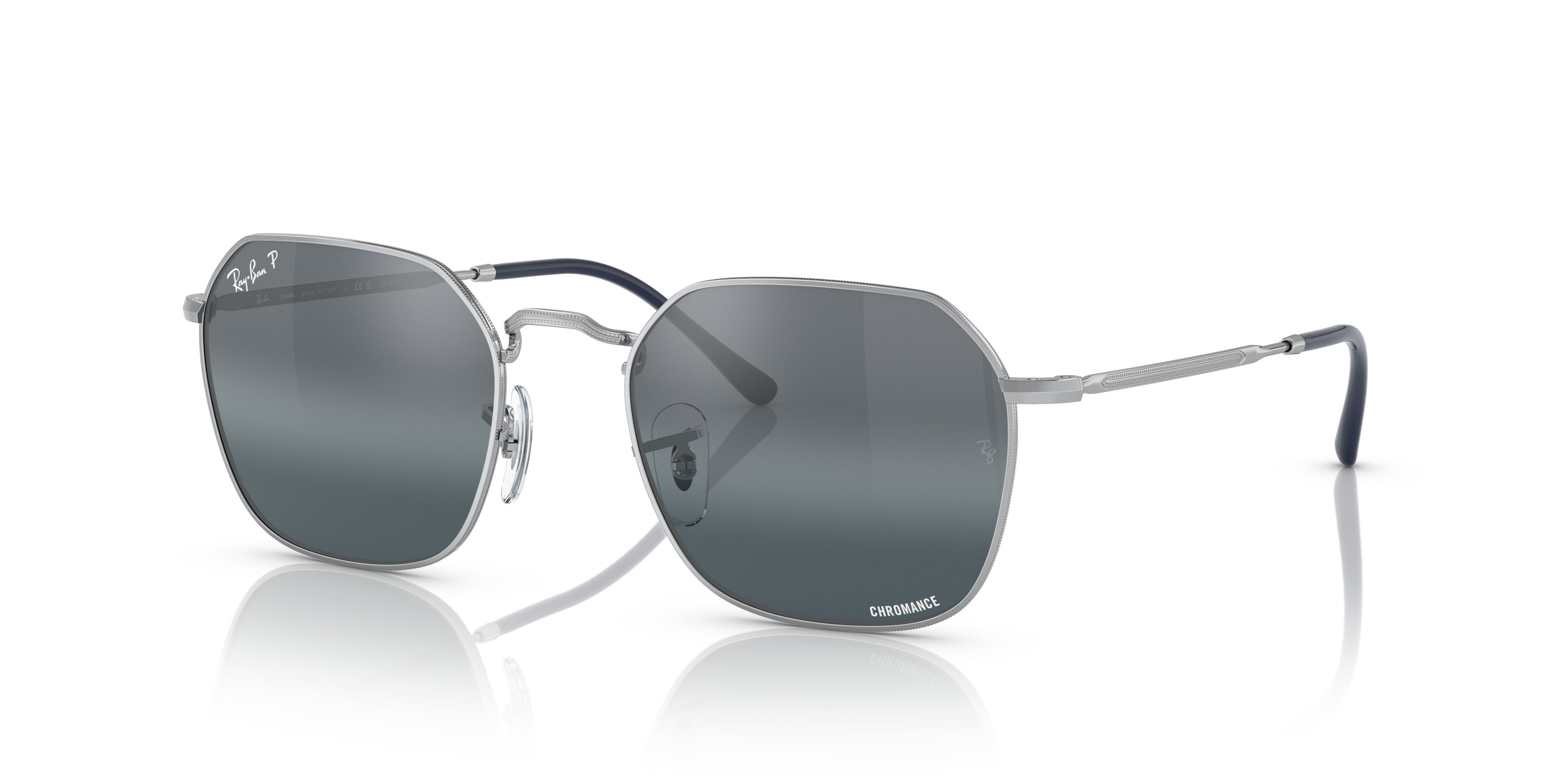 JIM Polished Silver Frame Silver/Blue Lenses 53-20