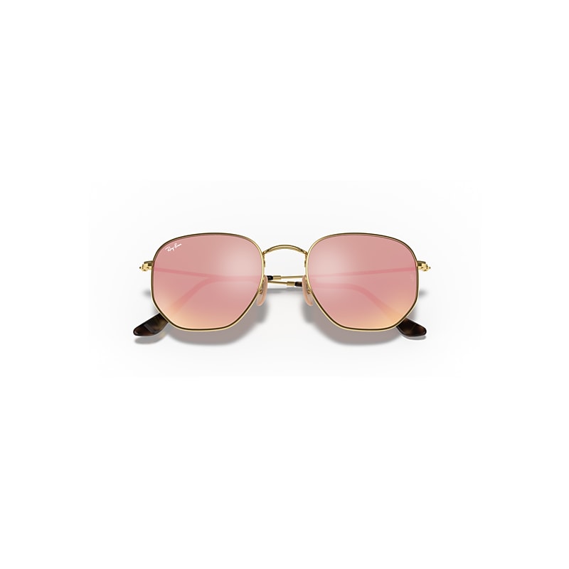 Ray-Ban Hexagonal Flat Lenses Sunglasses Arista Gold Frame Brown Lenses 54-21