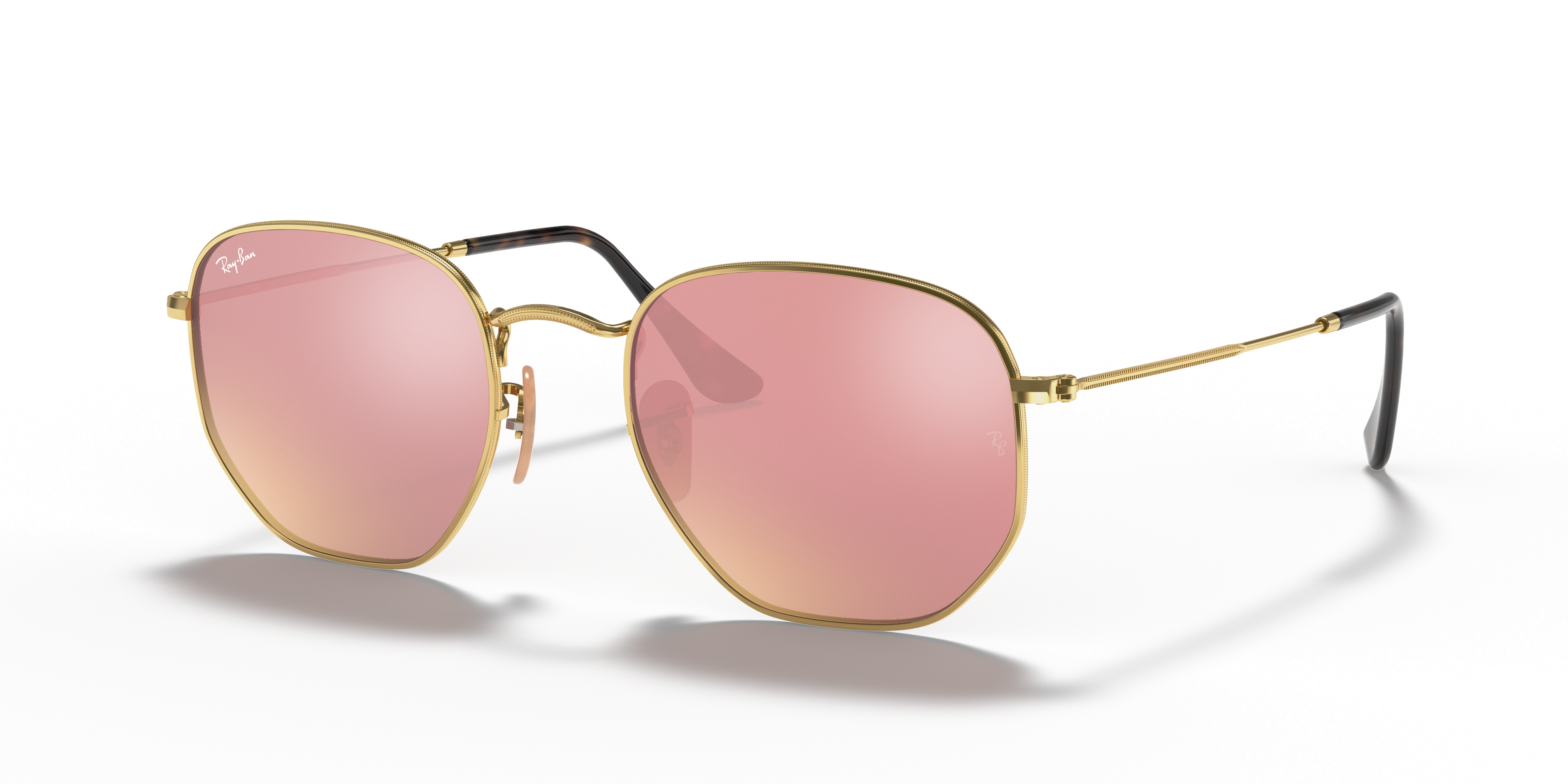 HEXAGONAL FLAT LENSES Polished Arista Gold Frame Bronze Lenses 51-21