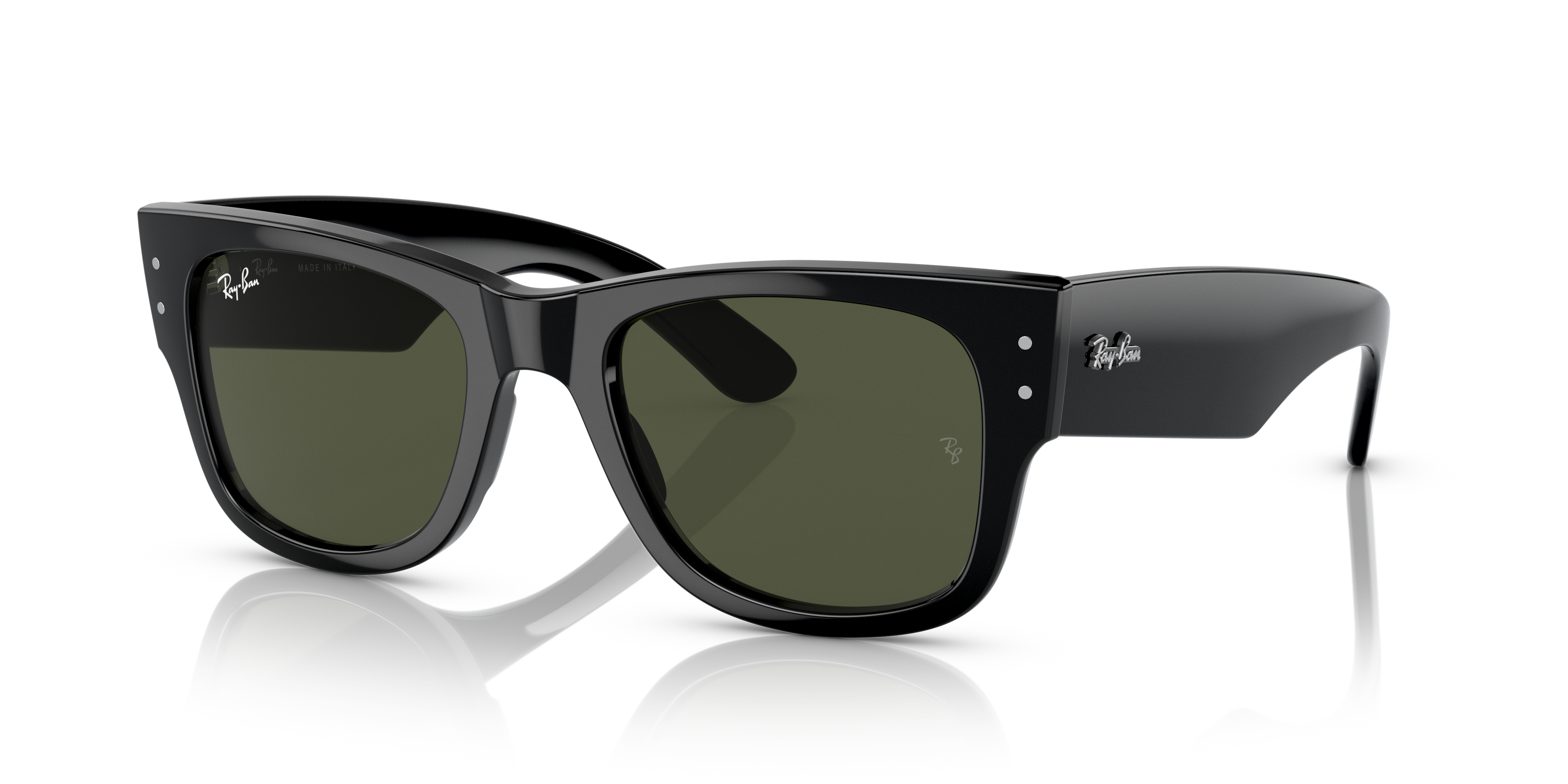 MEGA WAYFARER Polished Black Frame Green Lenses 52-21