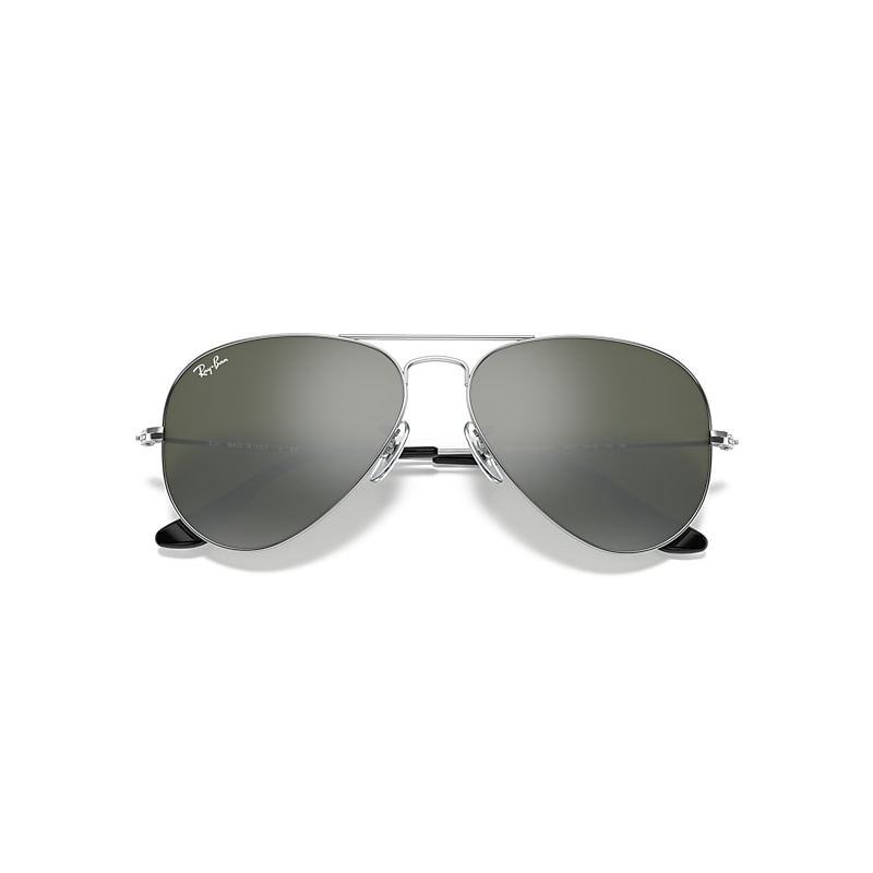 Ray-Ban Aviator Mirror Sunglasses Silver Frame Grey Lenses 55-14