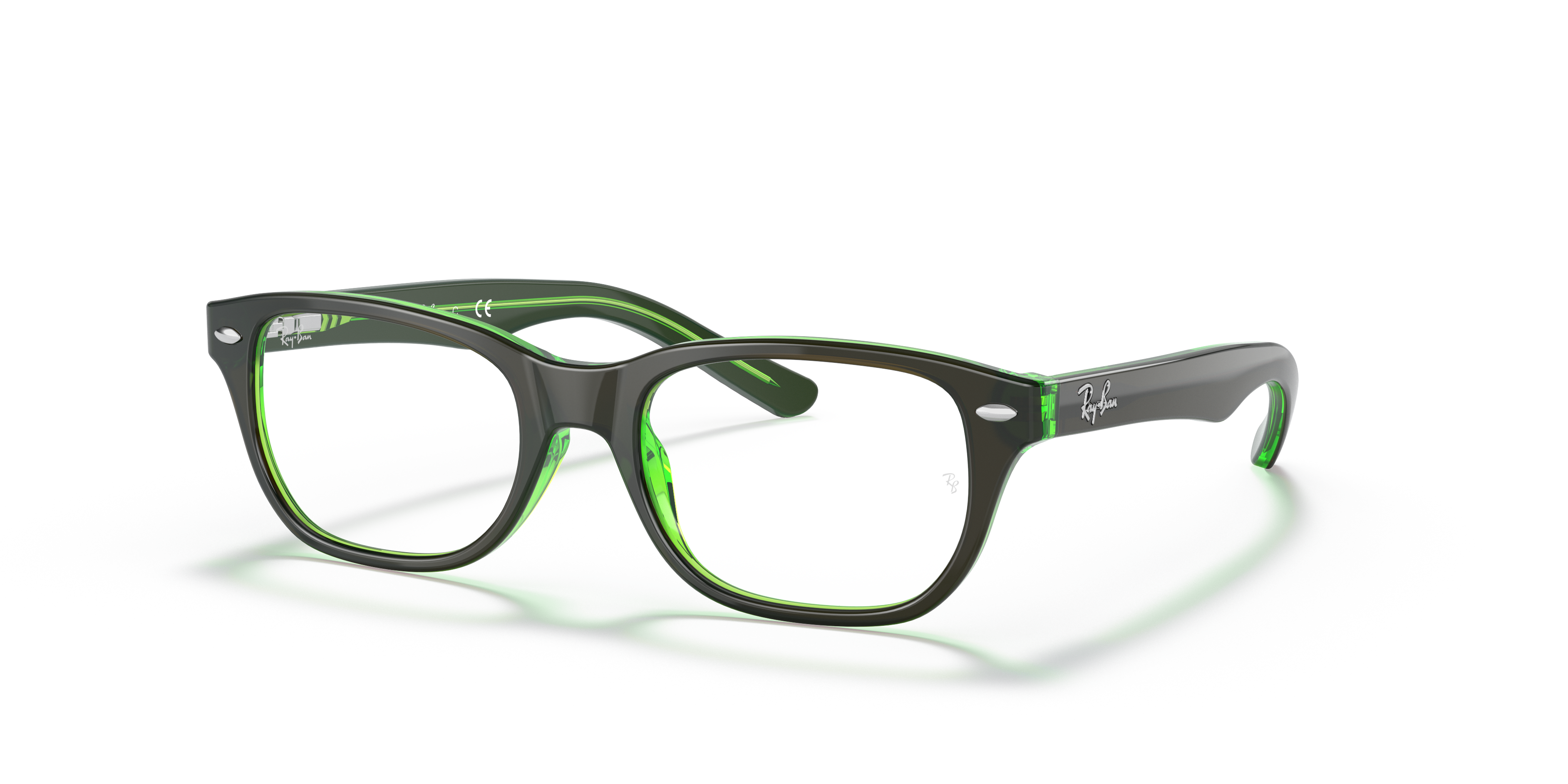 RB1555 OPTICS KIDS Polished Brown On Green Fluo Frame Clear Lenses 48-16