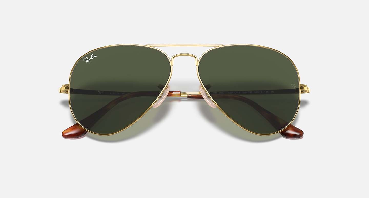 Ray-Ban Sunglasses Unisex Aviator Metal II - Black Frame Green Lenses 62-14