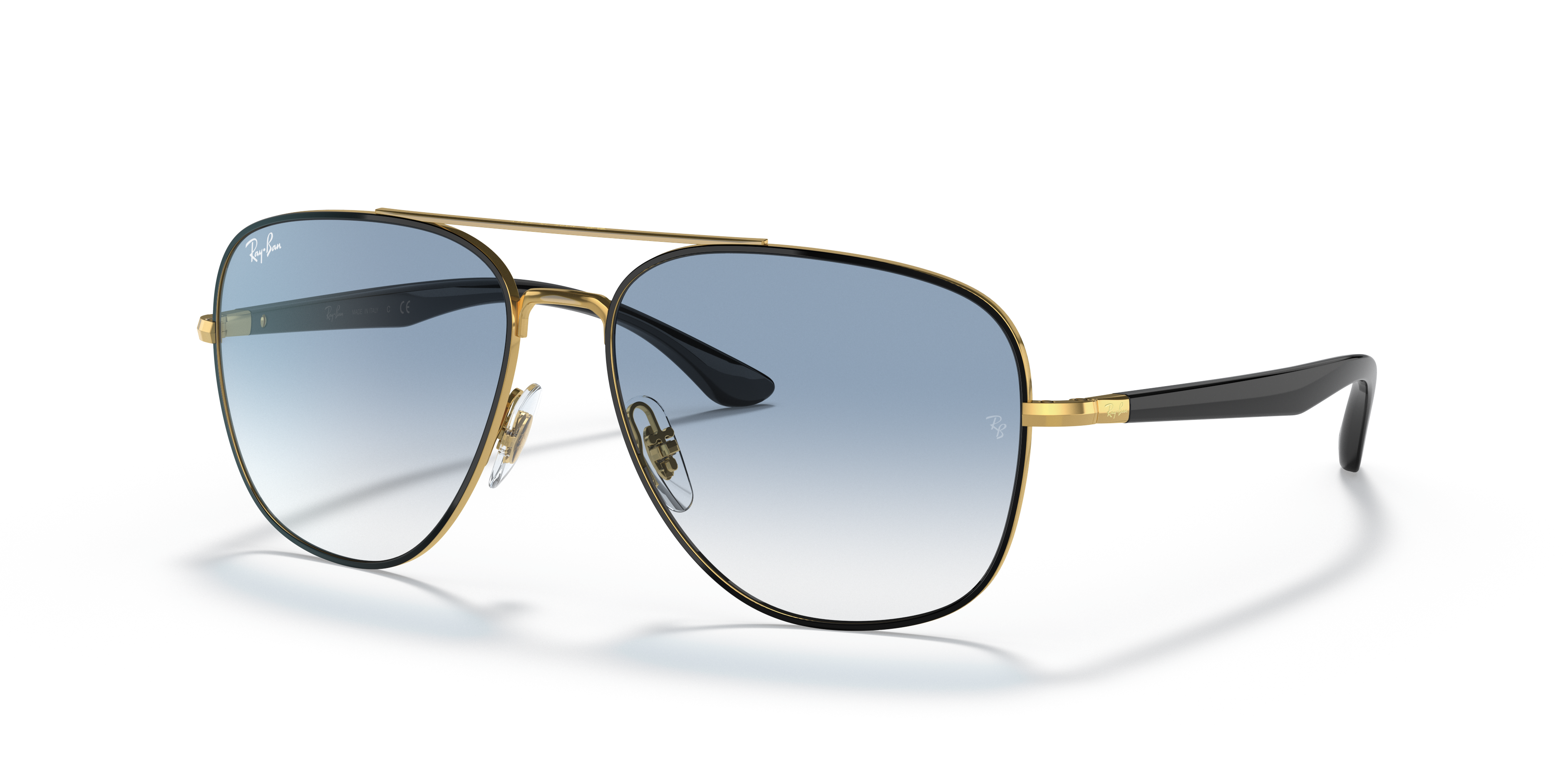 RB3683 Polished Black On Gold Frame Blue Lenses 59-15