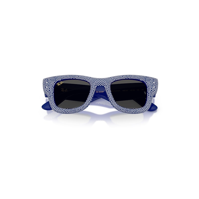 Ray Ban Wayfarer Puffer Crystal Pavè Edition Sunglasses Blue & Strass Pave Frame Black Lenses 47-23