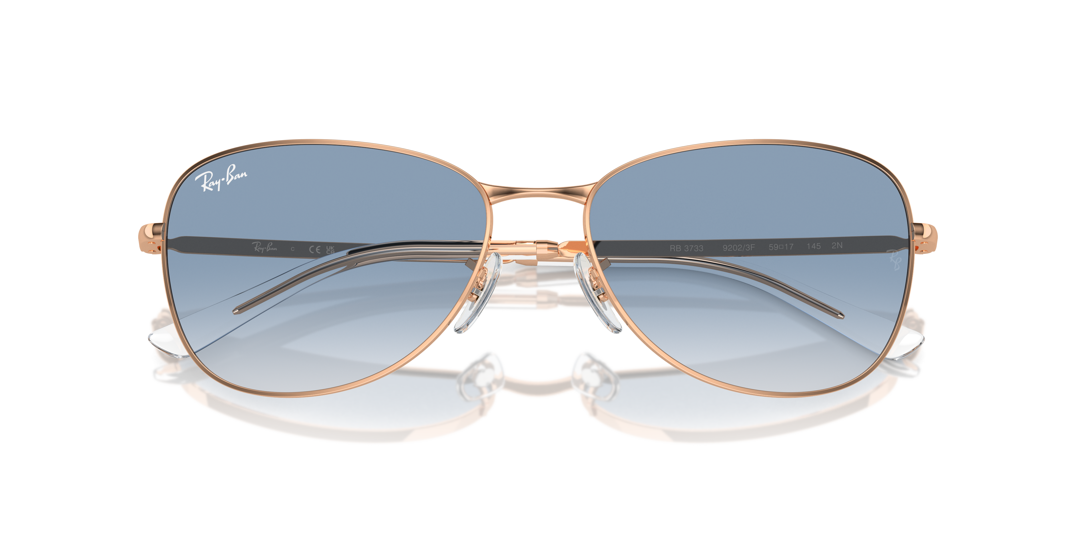 【関税込み】Ray-Ban ゴールド RB3733 サングラス RB3733 Sunglasses in Rose Gold and Clear & Blue - RB3733