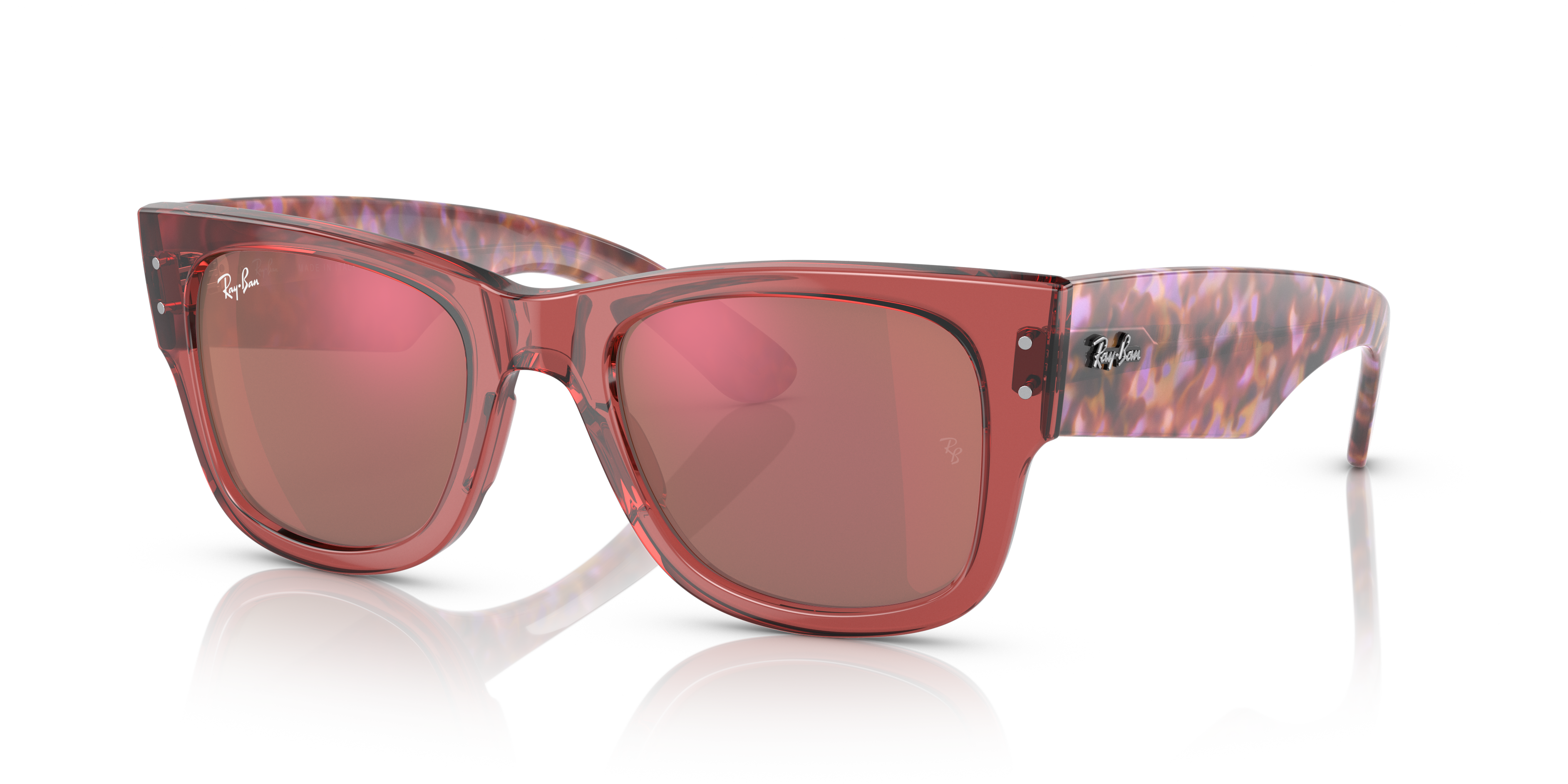 MEGA WAYFARER Polished Transparent Pink Frame Red Lenses 51-21