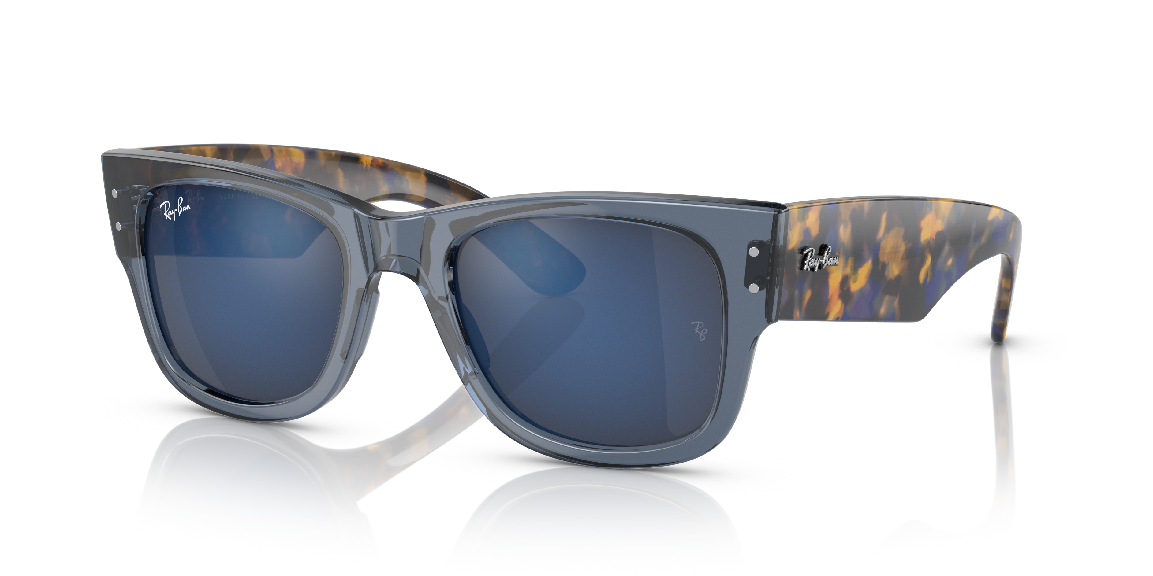 MEGA WAYFARER Polished Transparent Dark Blue Frame Blue Lenses 51-21
