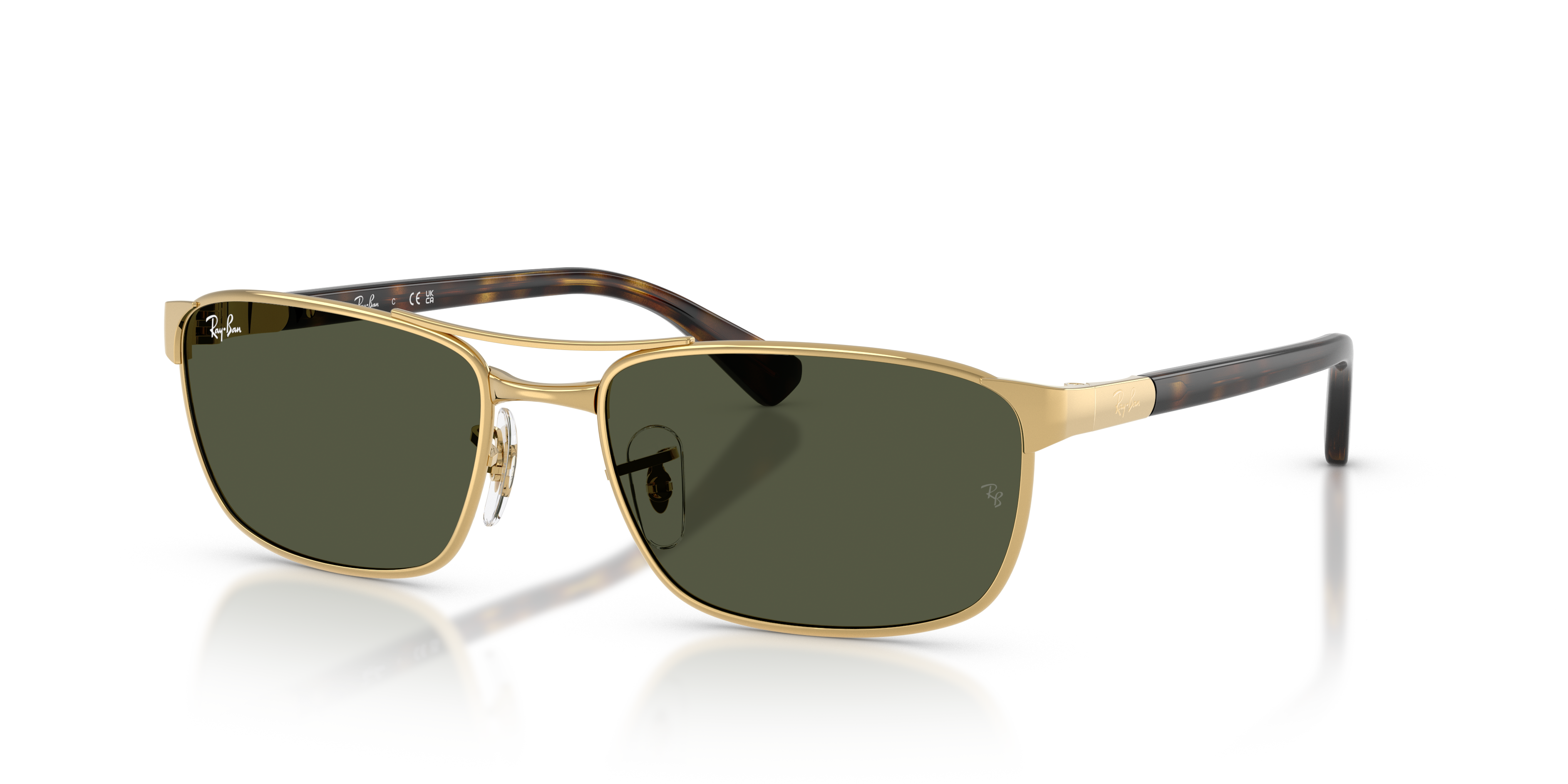 RB3778 Polished Arista Gold Frame Green Lenses 57-18