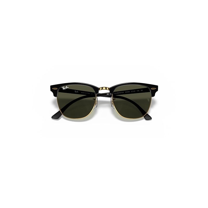 Ray-Ban Clubmaster Classic Sunglasses Black On Gold Frame Green Lenses 49-21