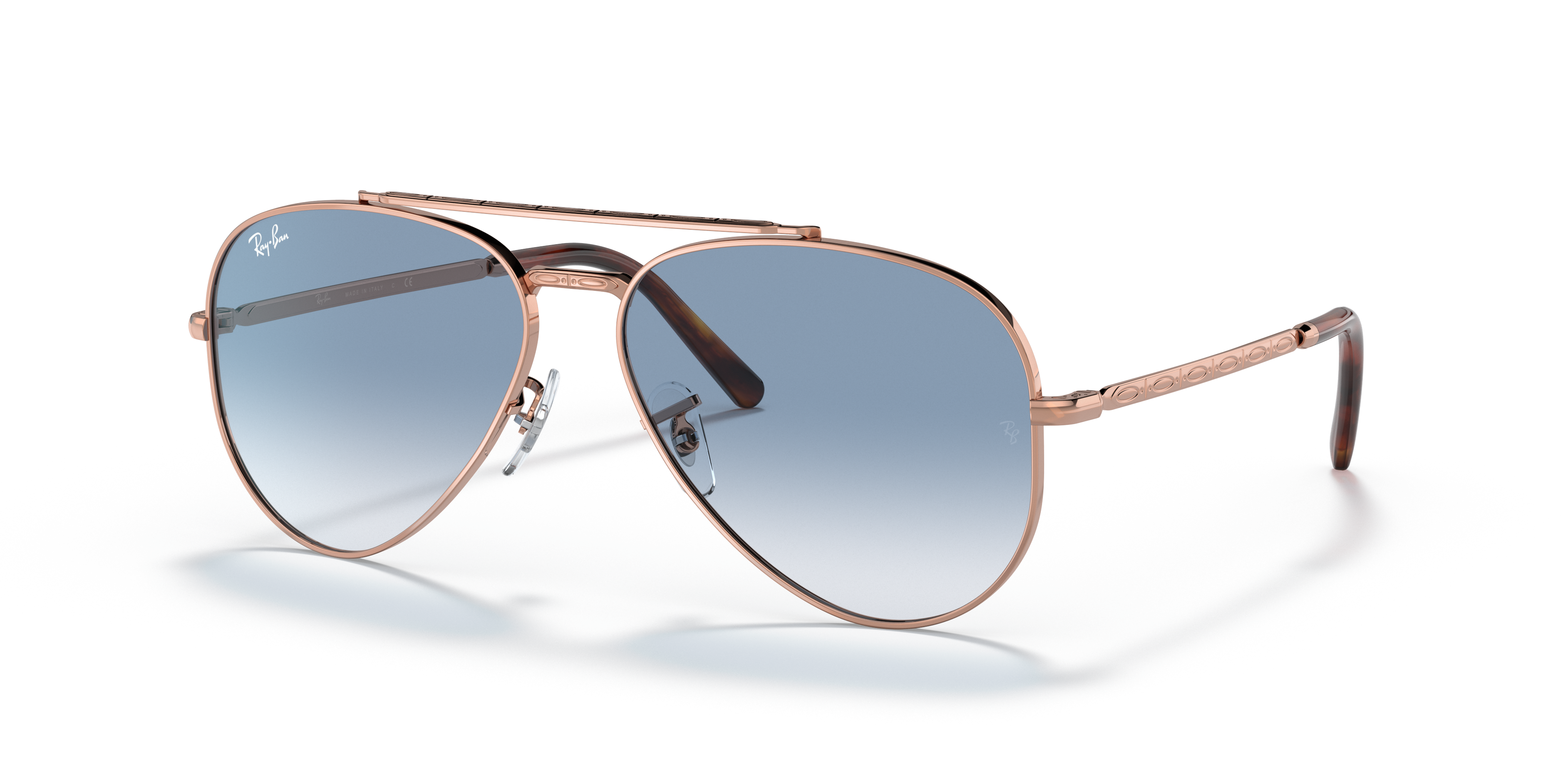 NEW AVIATOR Polished Rose Gold Frame Clear Blue Lenses 55-14