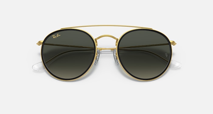 Ray-Ban Sunglasses Round Double Bridge Gold Frame Grey Lenses