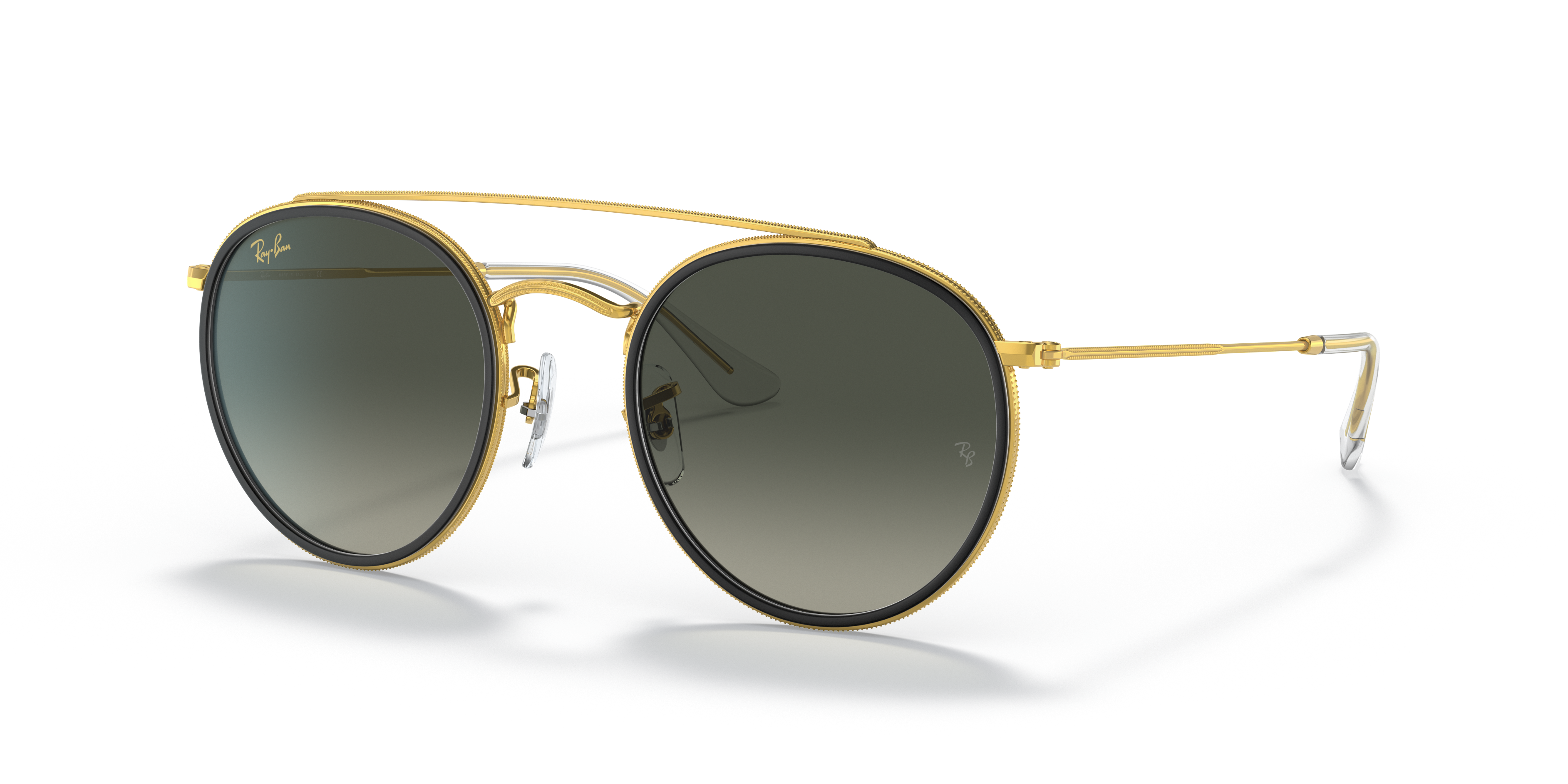 ROUND DOUBLE BRIDGE Polished Gold Frame Grey Gradient Lenses 51-22