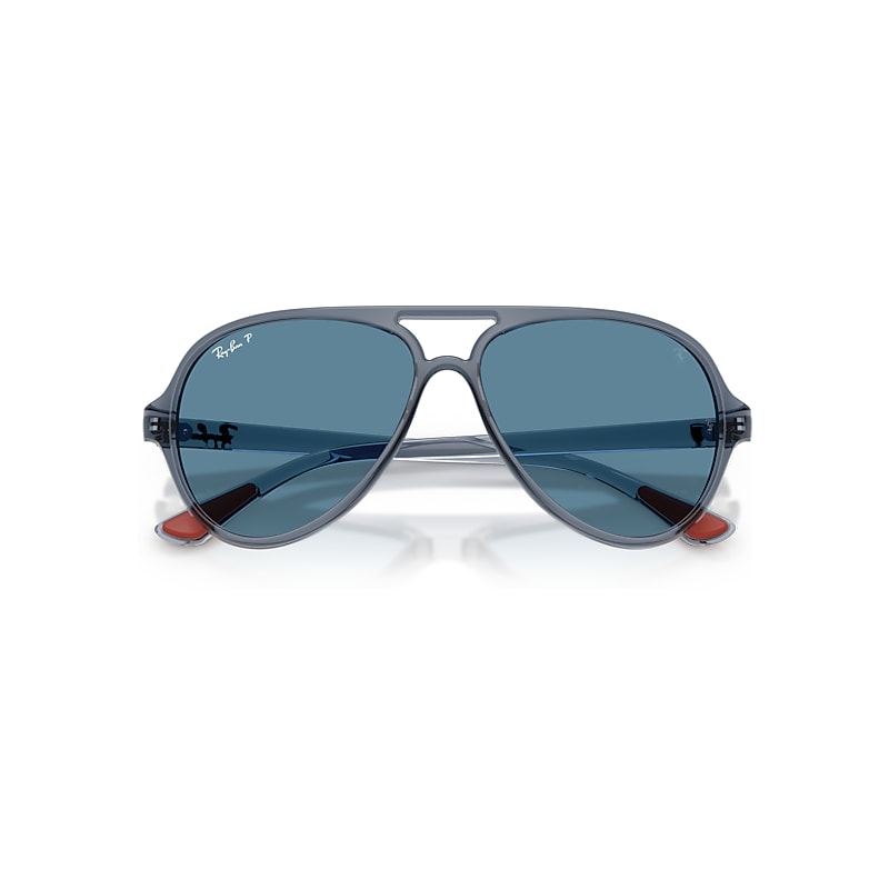 Ray Ban Scuderia Ferrari Monza Ltd | Rb4125m Sunglasses Transparent Blue Frame Blue Lenses Polarized 57-14 In Blue