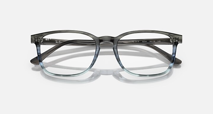 Ray-Ban Eyeglasses Unisex Rb5418 Optics Prescription - Striped Grey & Blue Frame Clear Lenses 56-19 Polarized