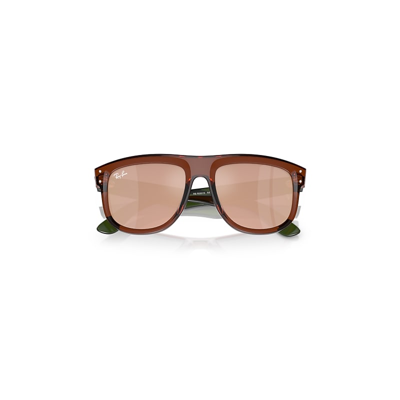 Ray-Ban Boyfriend Reverse Sunglasses Transparent Green Frame Gold Lenses 56-18