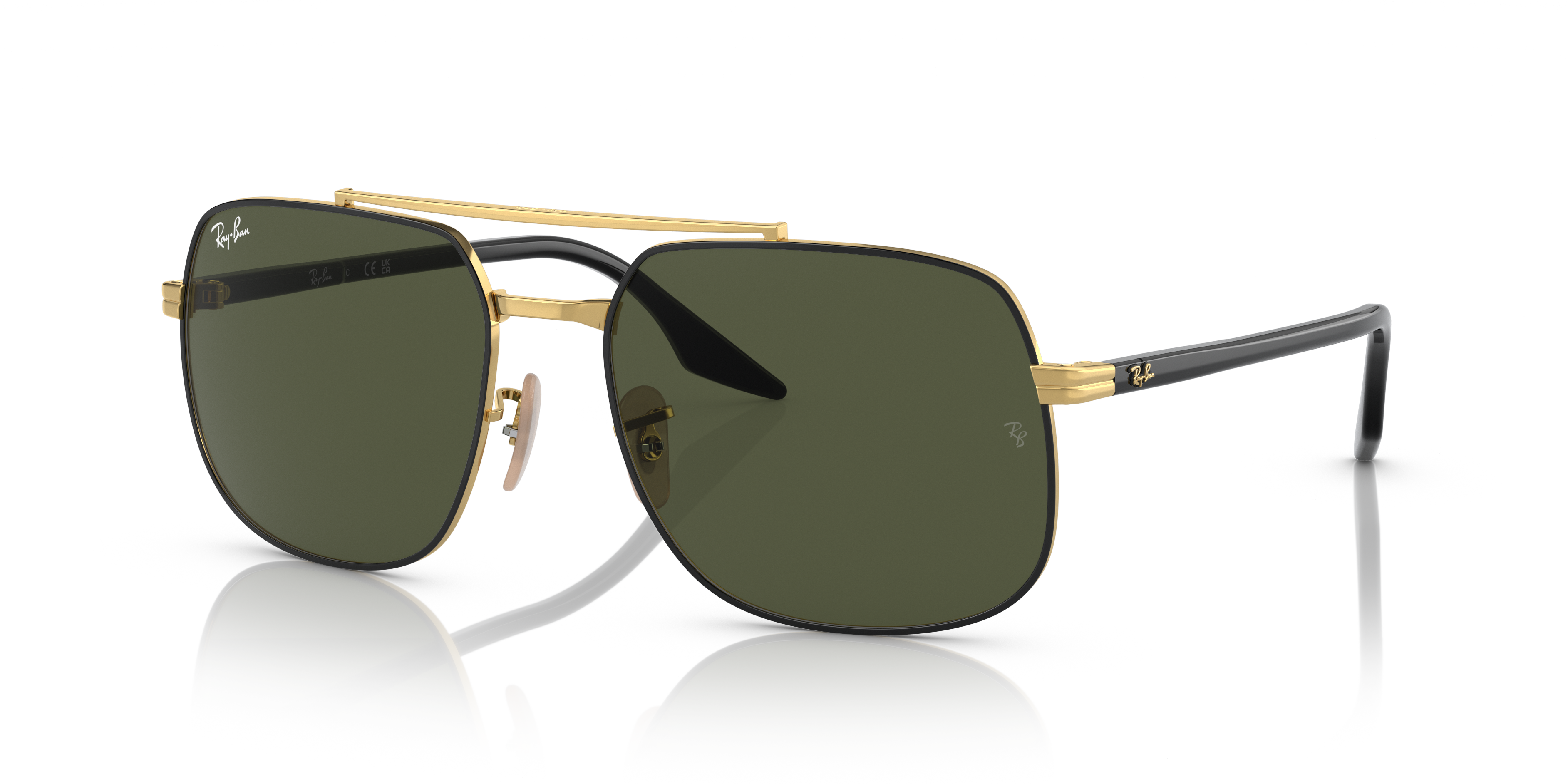 RB3699 Polished Black On Gold Frame Green Lenses 56-18
