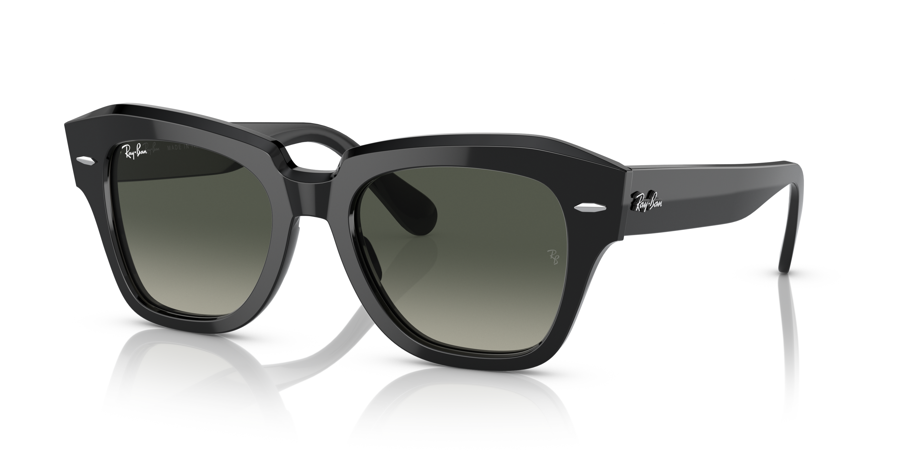 STATE STREET Polished Black Frame Grey Lenses 49-20