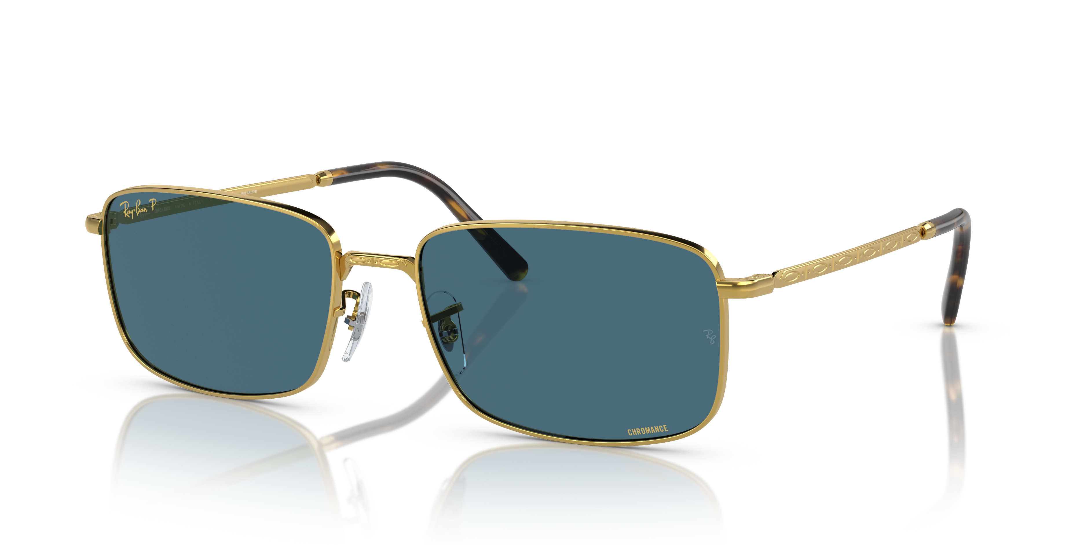 RB3717 Polished Gold Frame Blue Lenses 57-18