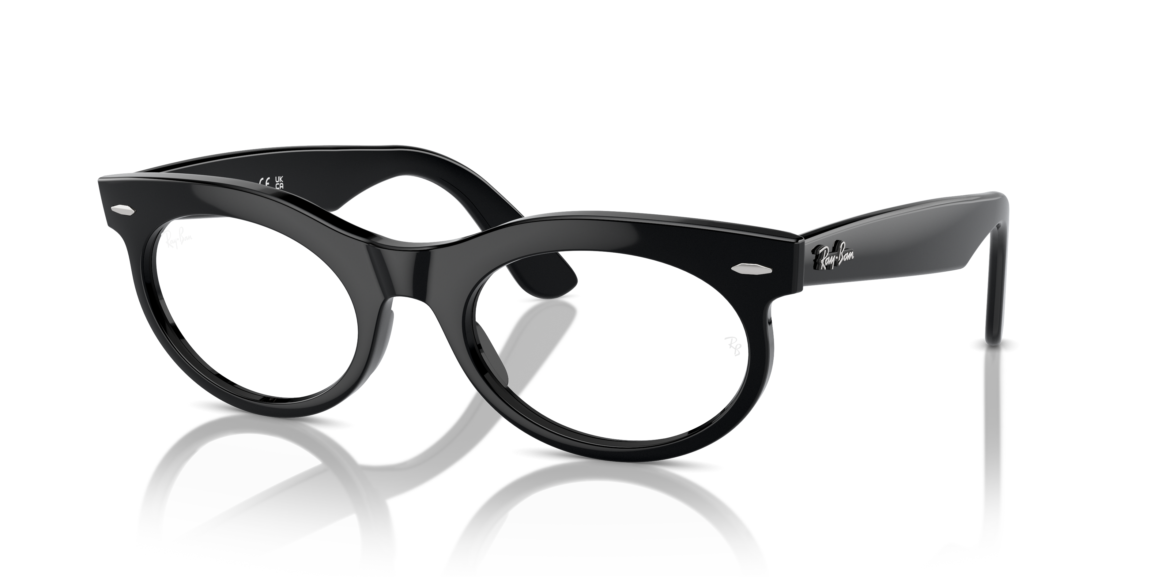 WAYFARER OVAL OPTICS Polished Black Frame Clear Lenses 53-22