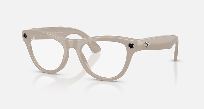 Ray-Ban Meta AI Glasses Shiny Chalky Gray Frame Blue Lenses