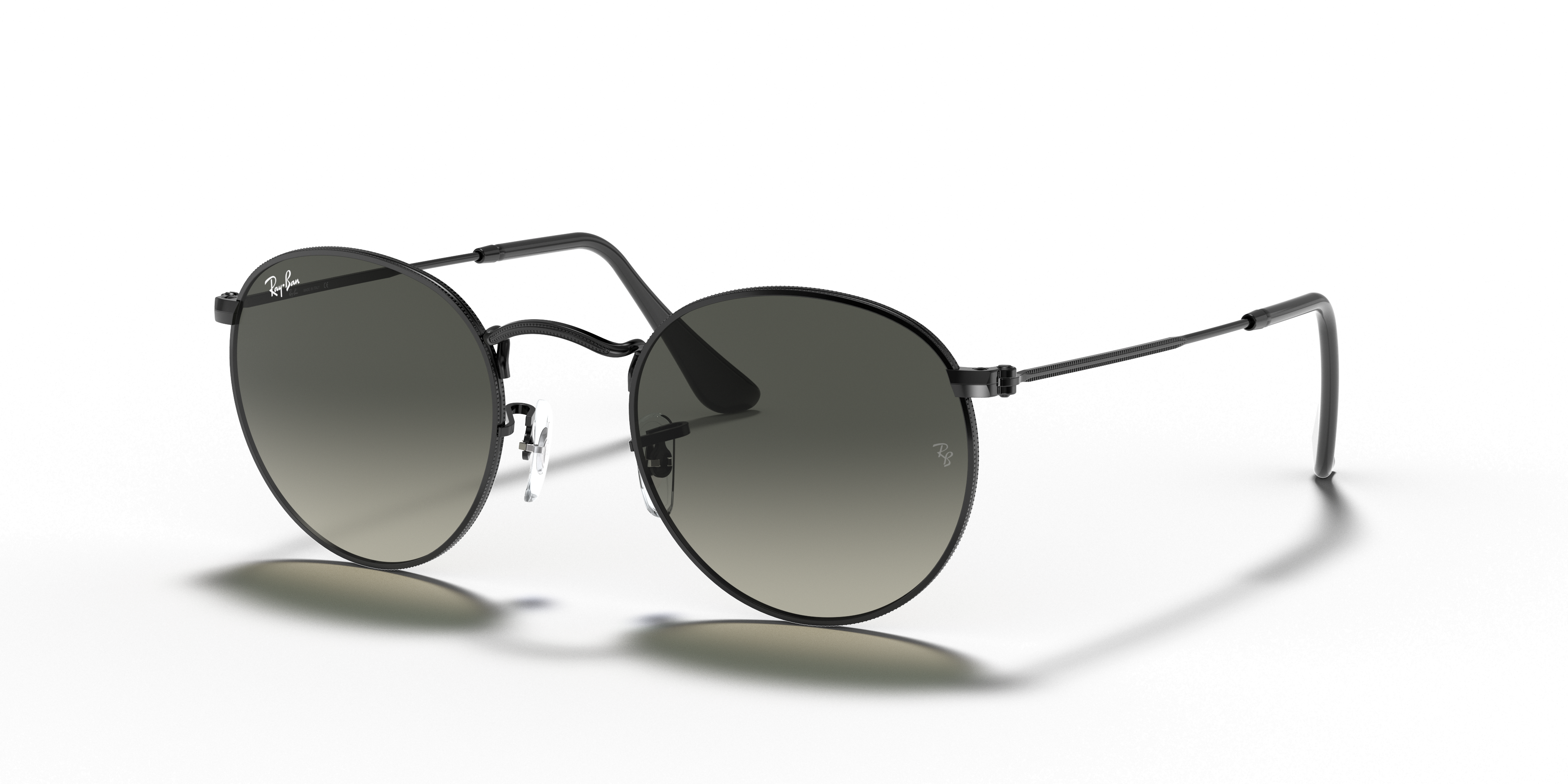 ROUND FLAT LENSES Polished Black Frame Grey Gradient Lenses 50-21
