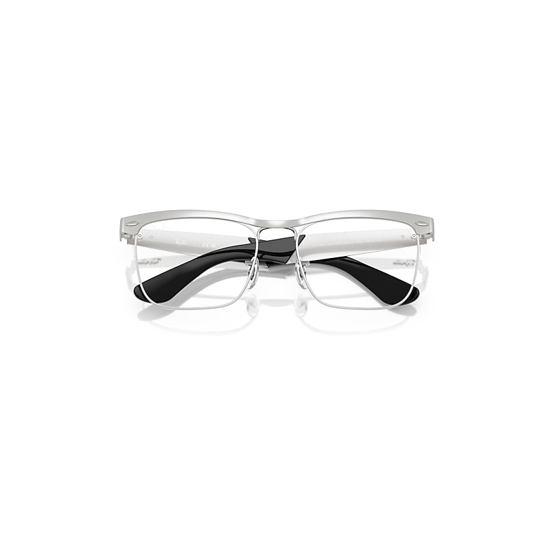 Ray Ban Wayfarer Deluxe Optics Eyeglasses Sandblasted Silver Frame Clear Lenses Polarized 53-18 In Sandblasted Silver