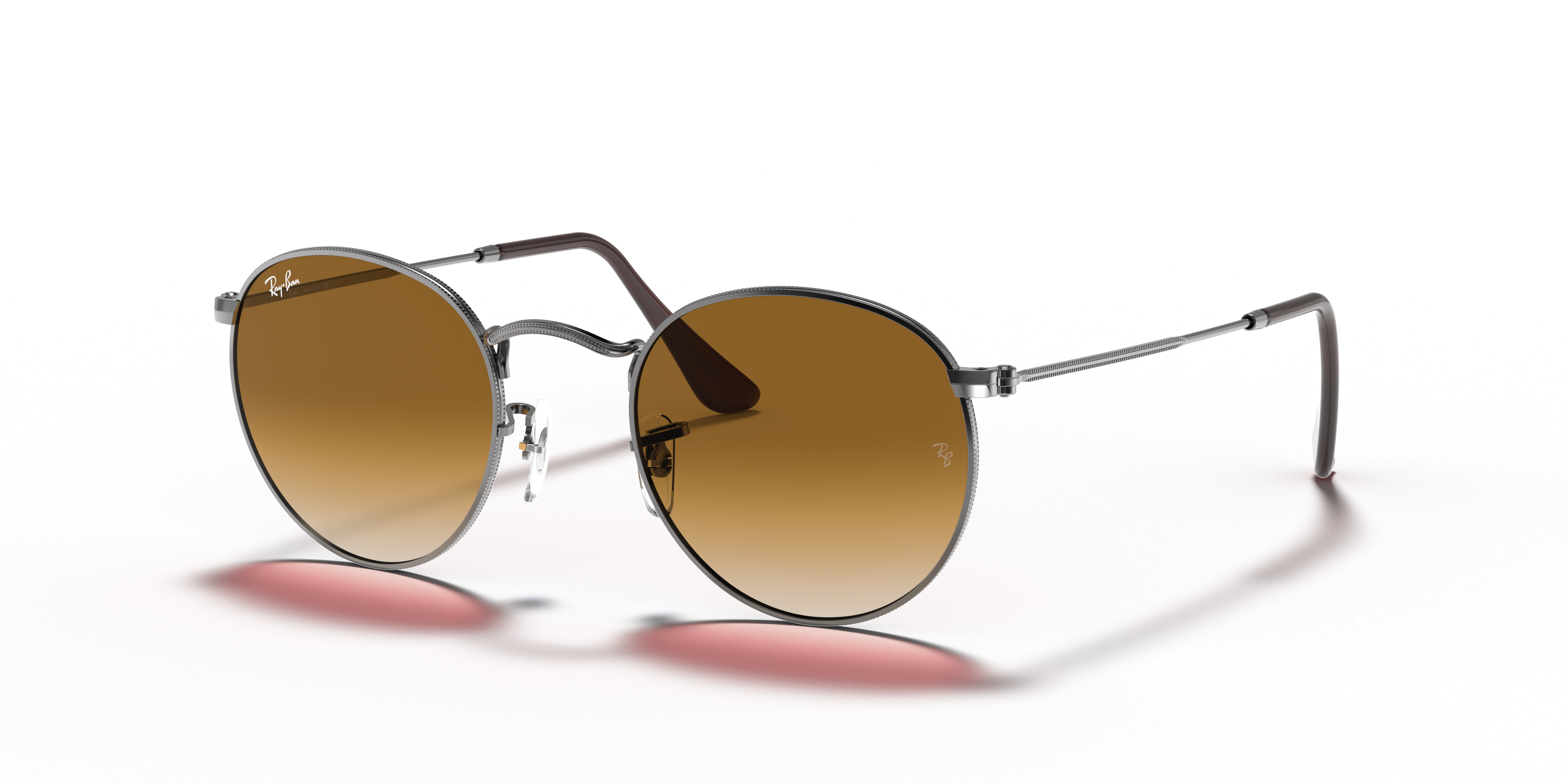 ROUND FLAT LENSES Polished Gunmetal Frame Light Brown Gradient Lenses 50-21