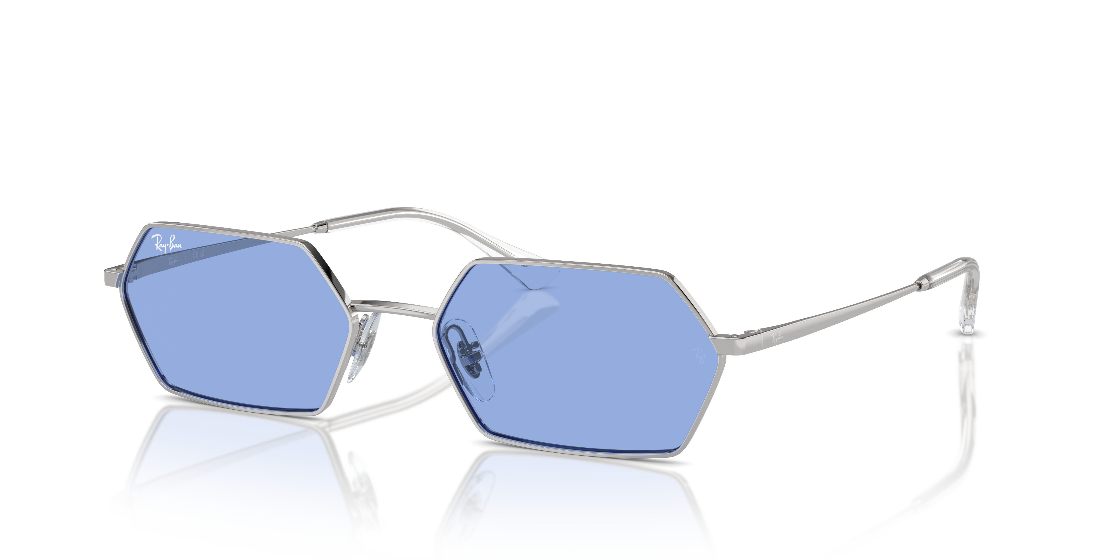 YEVI BIO-BASED Polished Silver Frame Blue Lenses 55-18